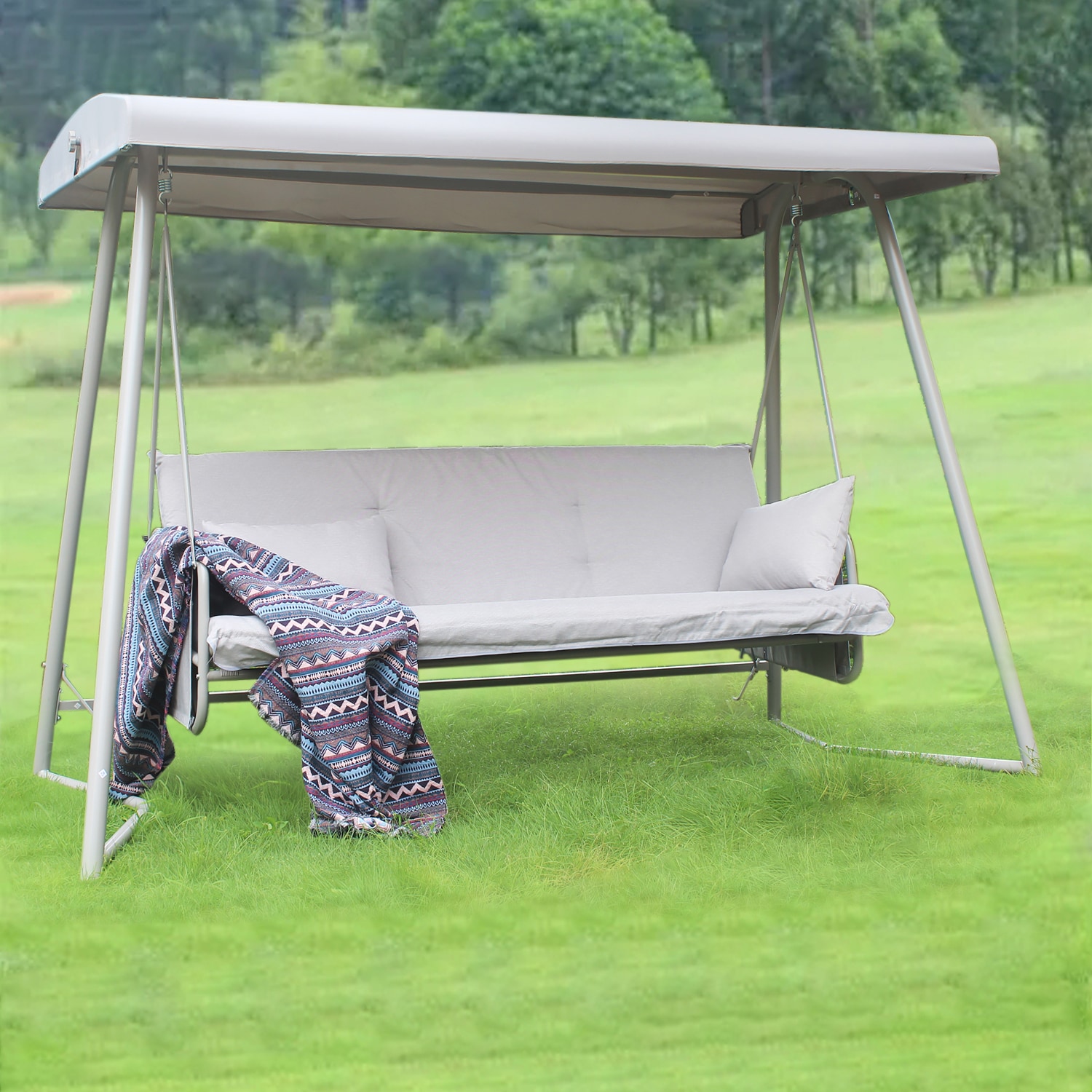 Maincraft D01-SC21 Gray Steel Frame Hanging Conversation Chair with Gray Cushioned Seat