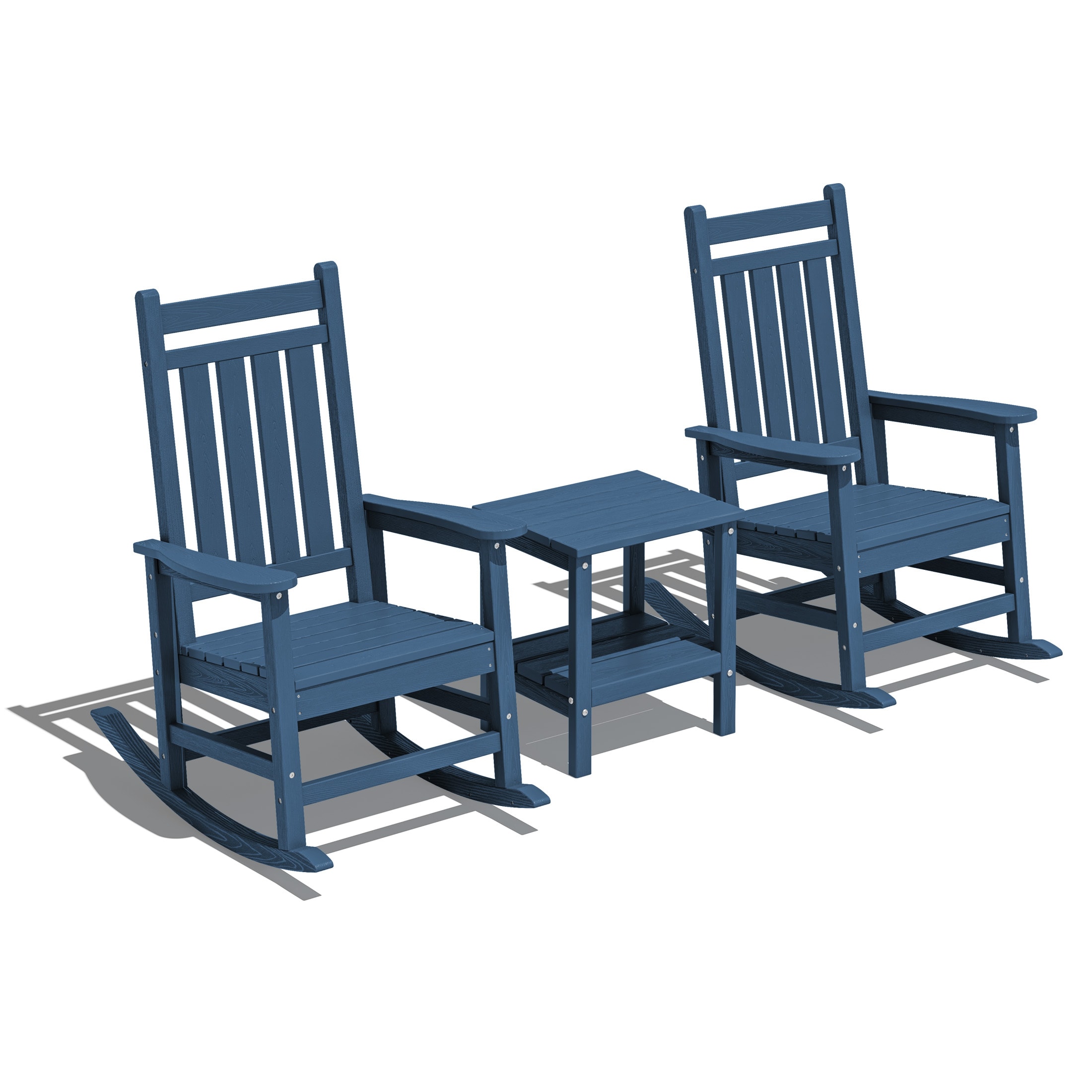 JEAREY GBYY3JT-NY HDPE High-back Patio Rocking Chair Set of 2 Navy HDPE Frame Rocking Chair with Slat Seat
