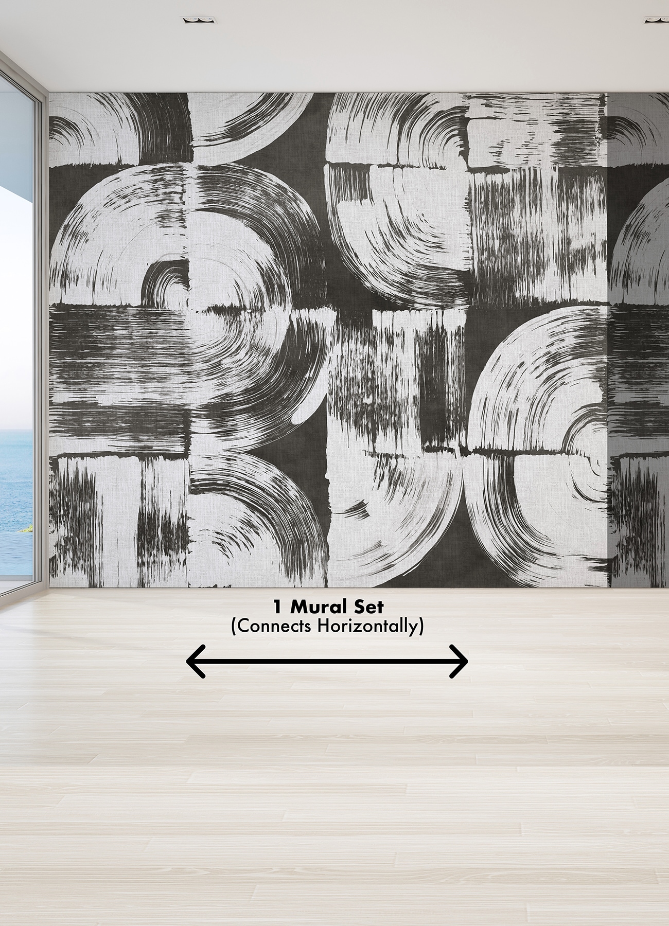 Large Black and White Geometric Brushstroke Wall Mural