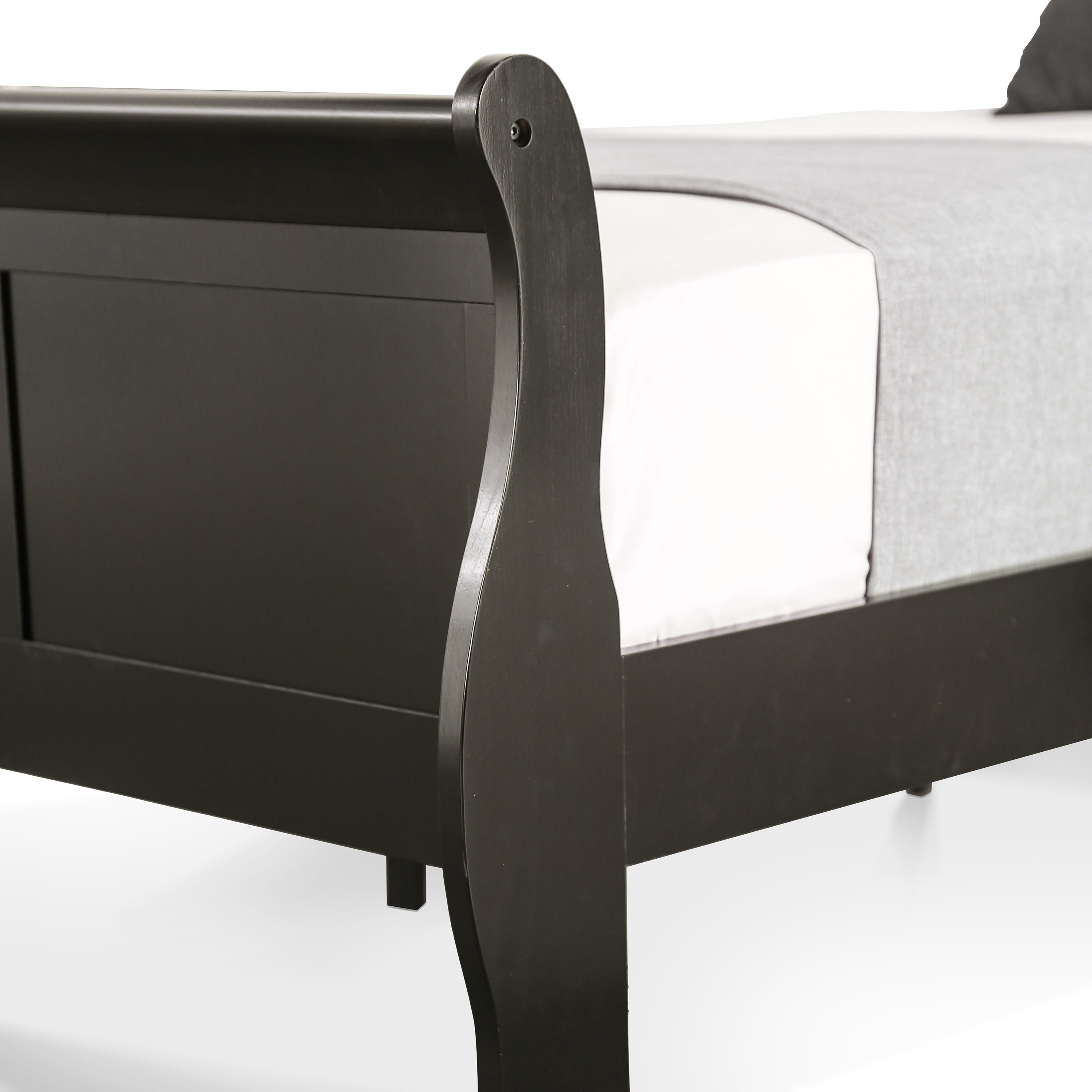 Black Twin Sleigh Bed with Wood Frame and Headboard