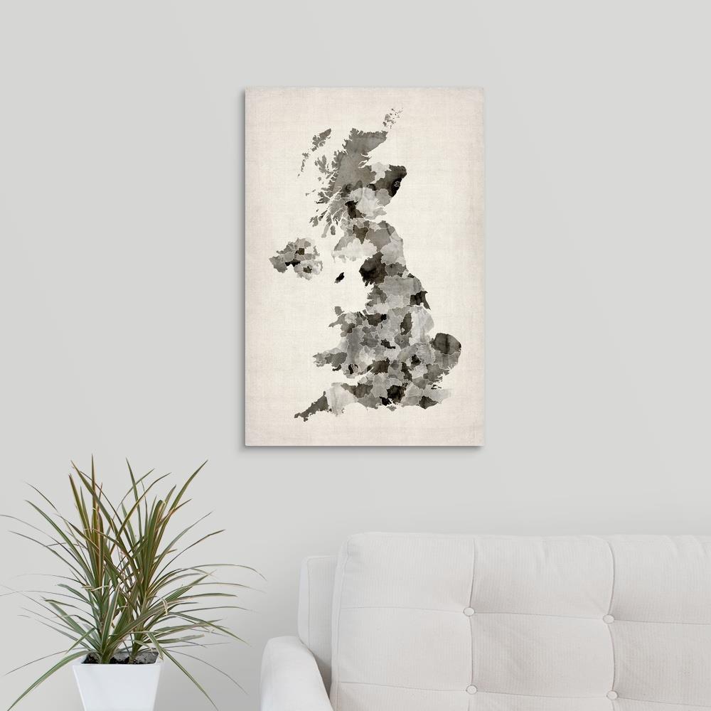 GreatBigCanvas Map of United Kingdom in waterco 24-in H x 16-in W ...