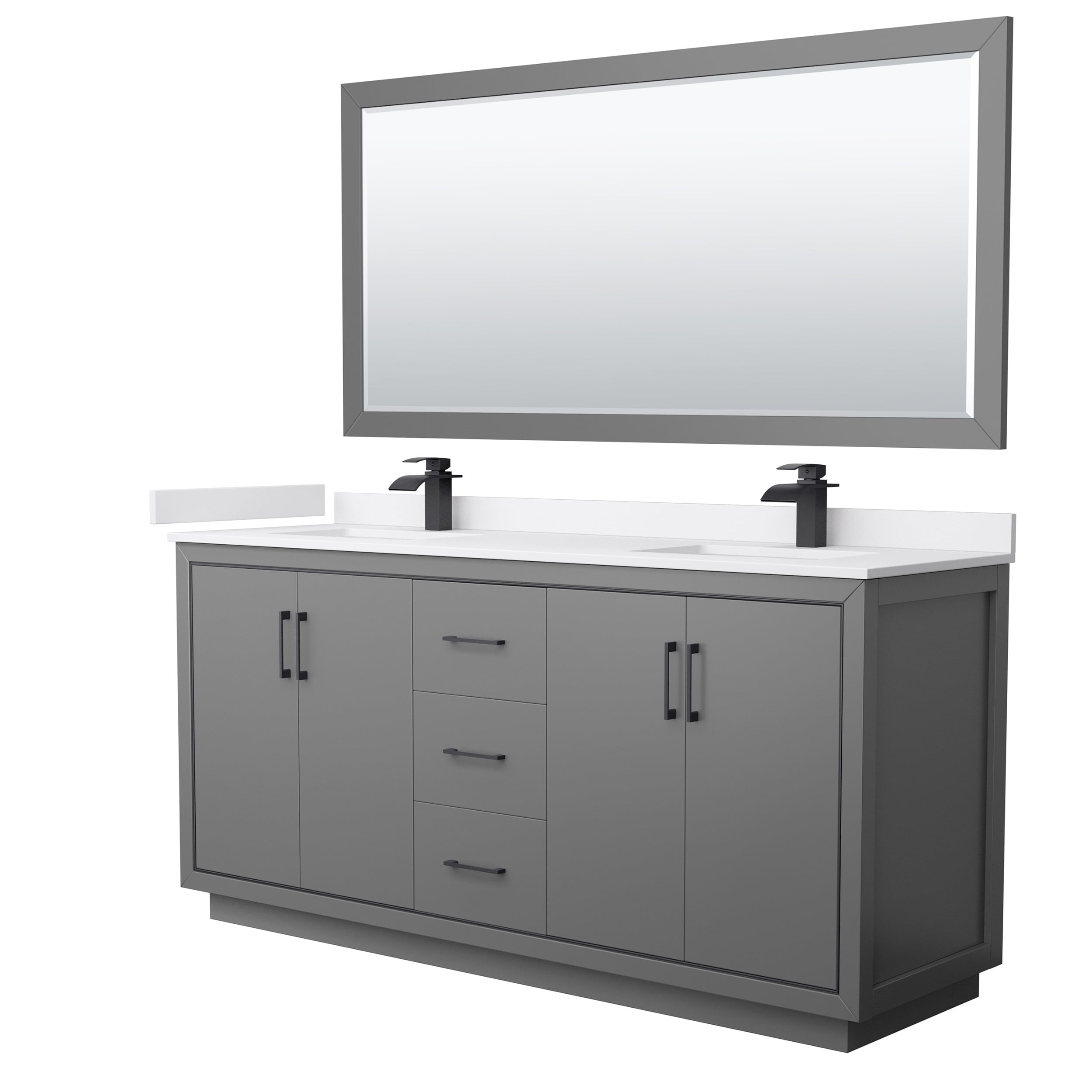 Wyndham Collection WCF111172DGBWCUNSM70 Icon 72-in Dark Gray with Matte Black Trim Undermount Double Sink Bathroom Vanity with White Cultured Marble Top (Mirror Included)