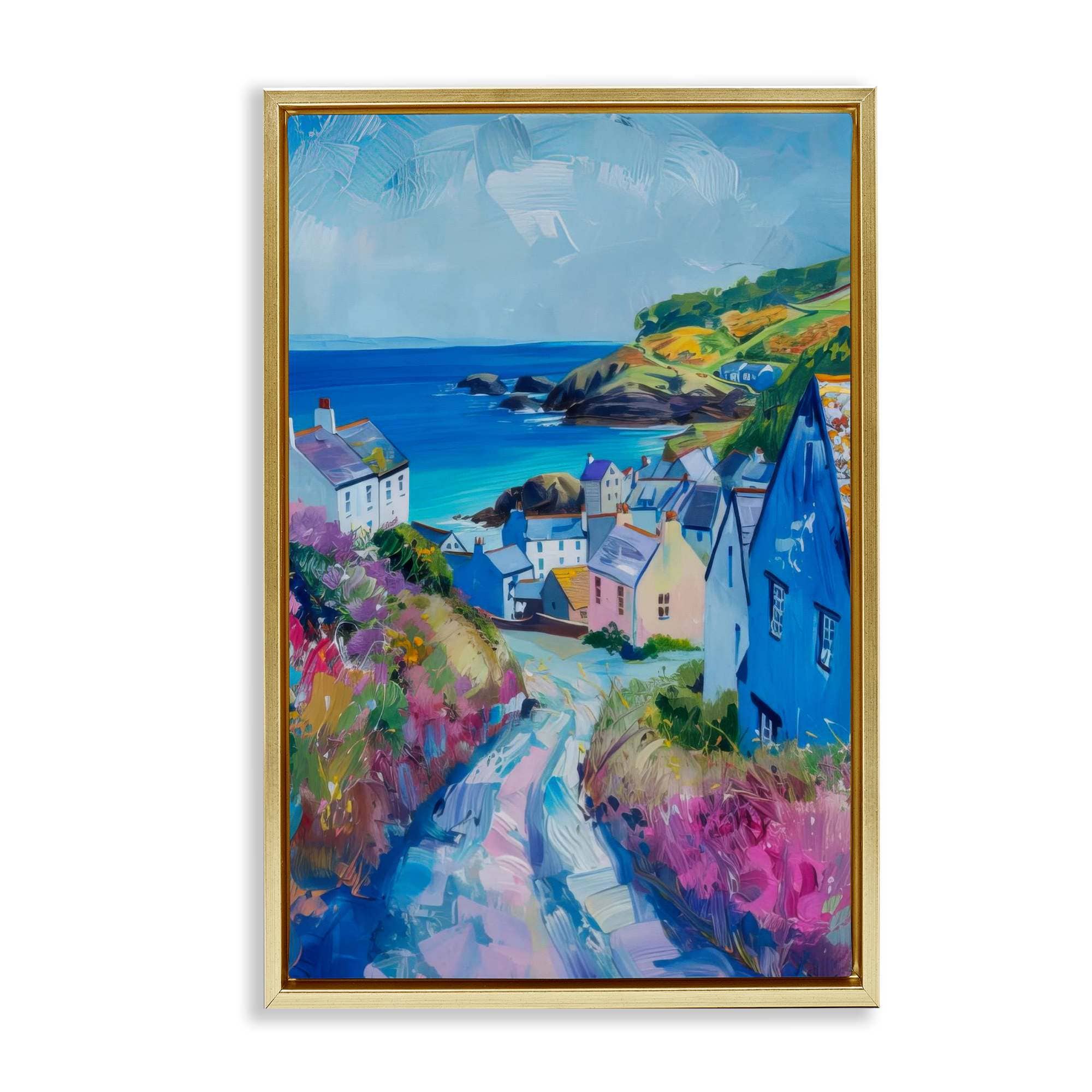 Stupell Industries BT-727-FFG-16X24 Seaside Town Overlook Gold Framed Floater Canvas Wall Art By LSR Design Studio 17 x 25