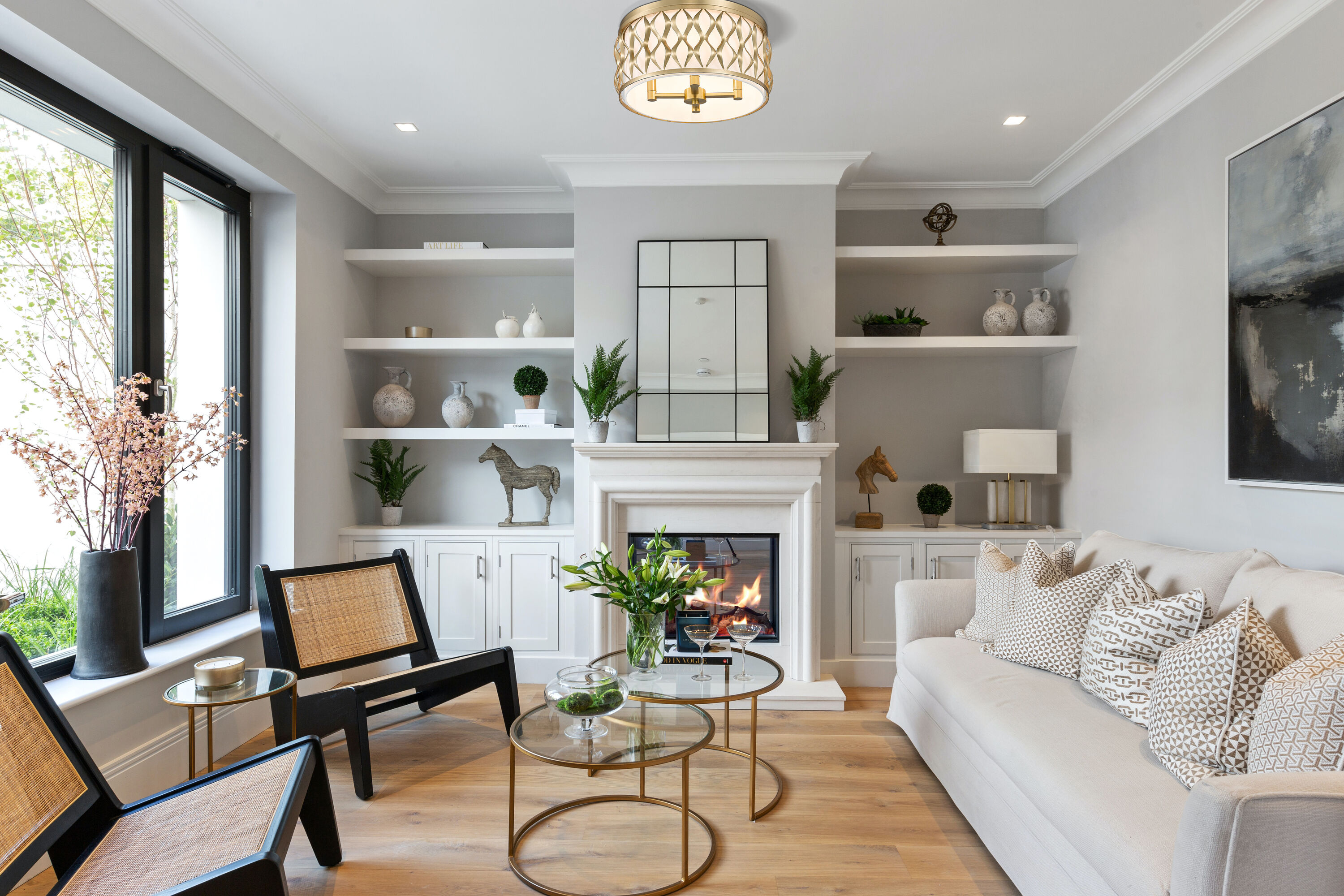 Modern Gold and Glass Drum Flush Mount Ceiling Light