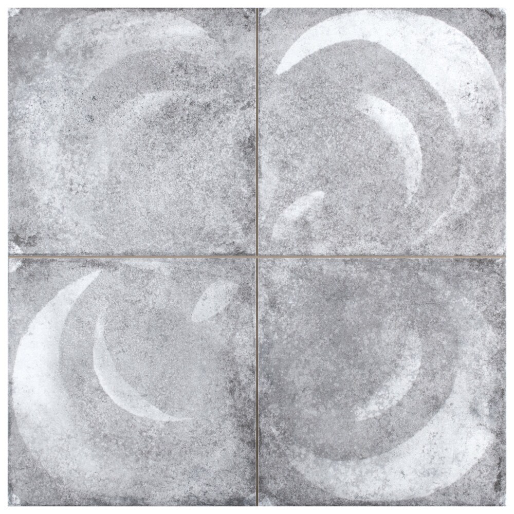 Vendome 18" Gray and White Porcelain Vintage Tile