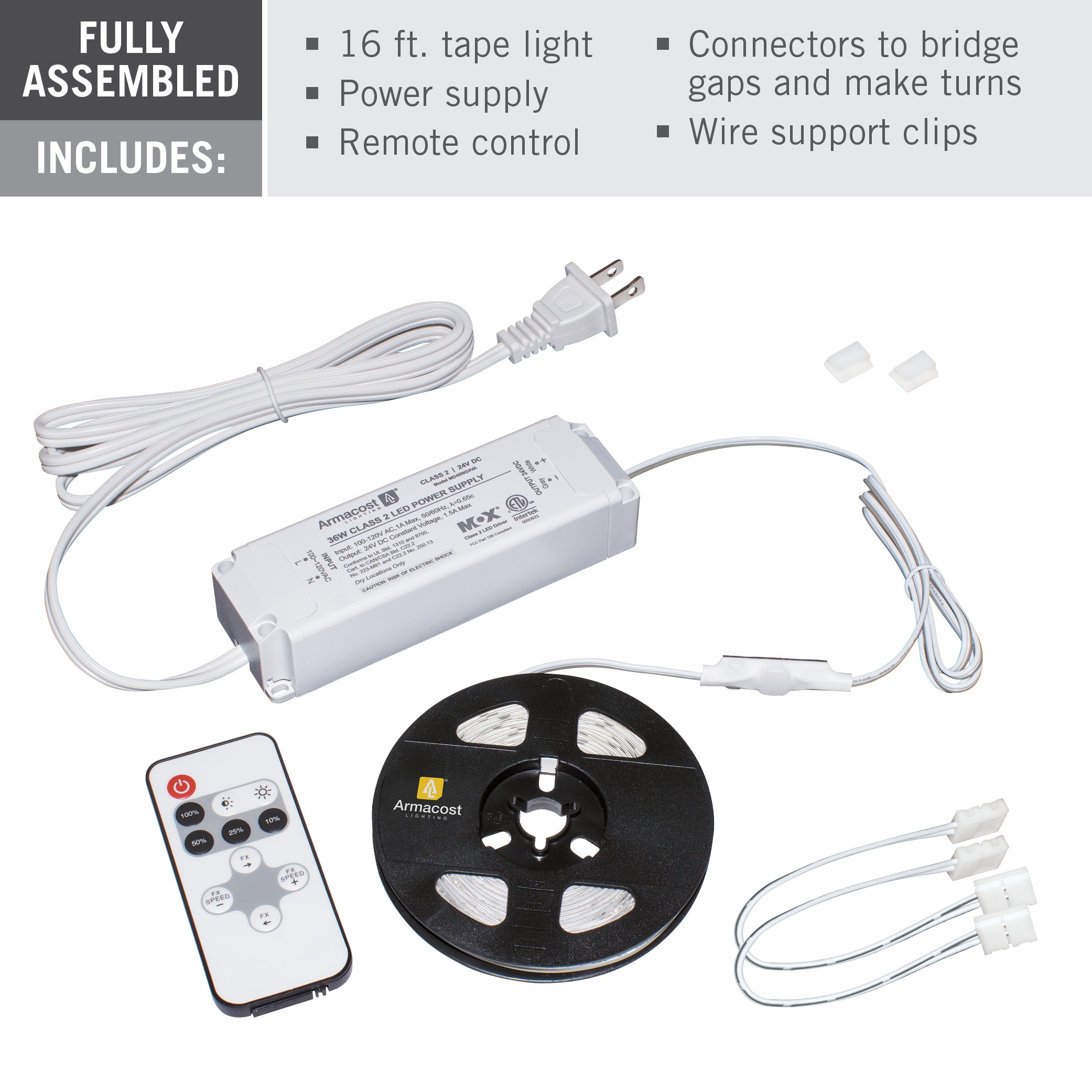 Warm White Battery Powered LED Tape Light Kit with Remote