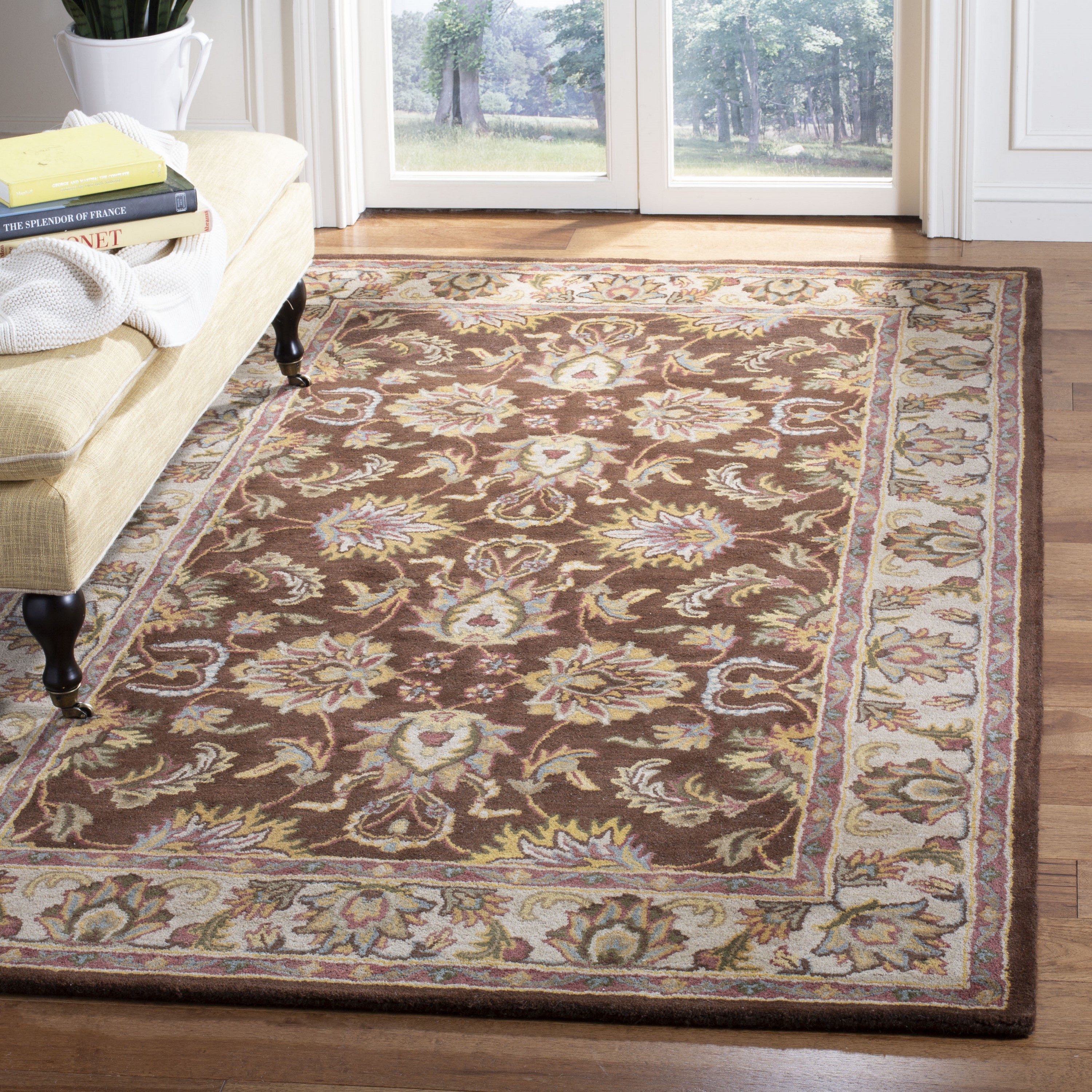 Elegant Ivory and Brown Hand-Tufted Wool Area Rug - 5' x 8'