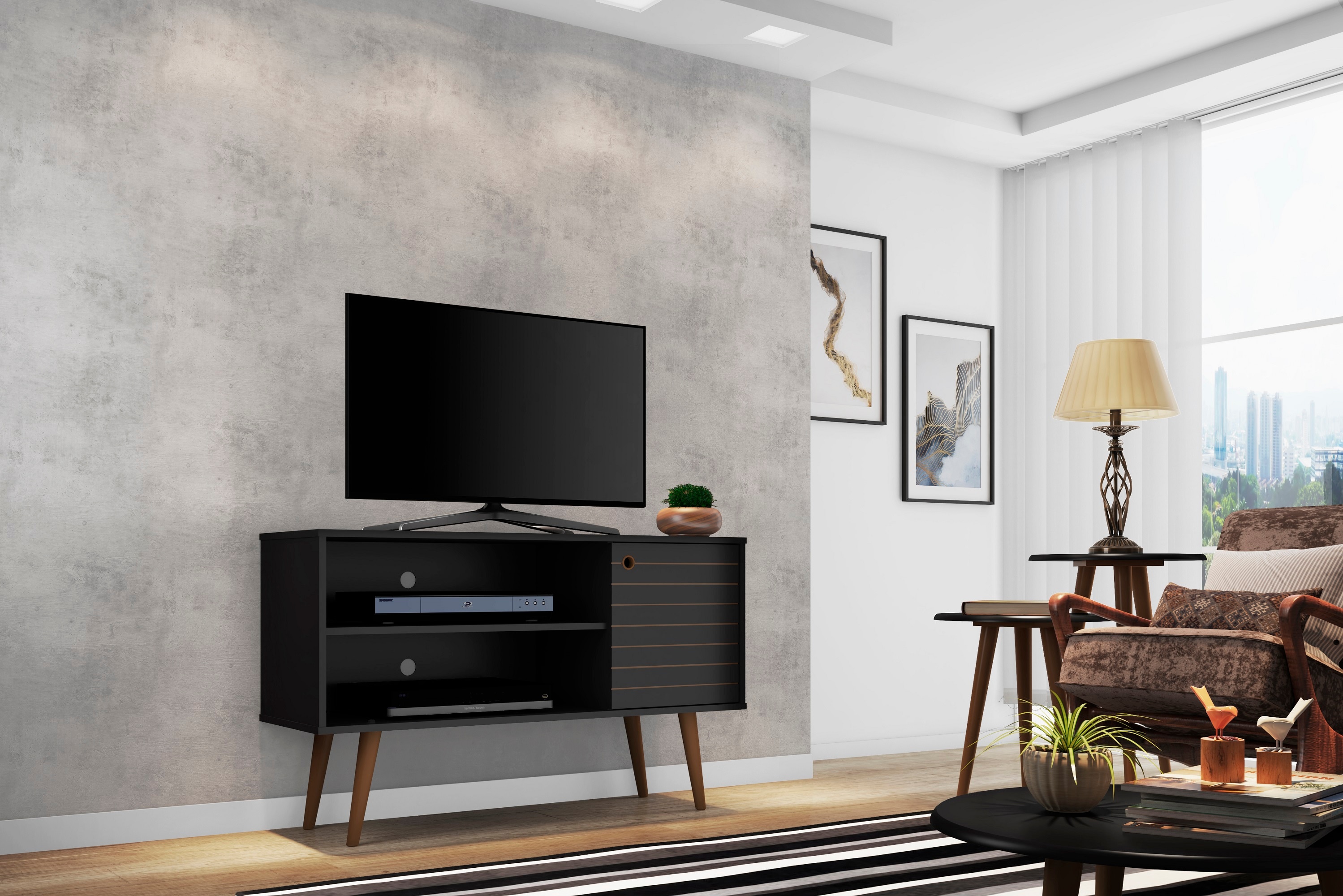 Manhattan Comfort 212BMC8 Liberty Modern/Contemporary Black TV stand ( Accommodates TVs up to 48-in )