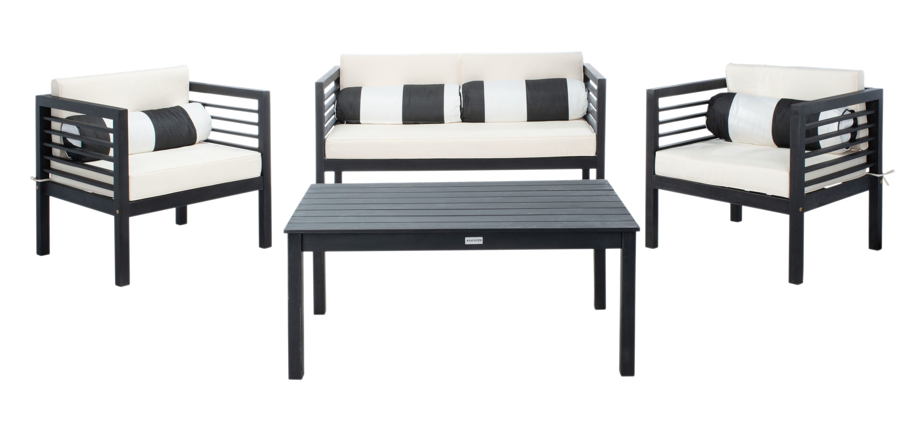 Safavieh PAT7033G Alda 4 -Piece Patio Conversation Set with Off-white SAFAVIEH Cushions