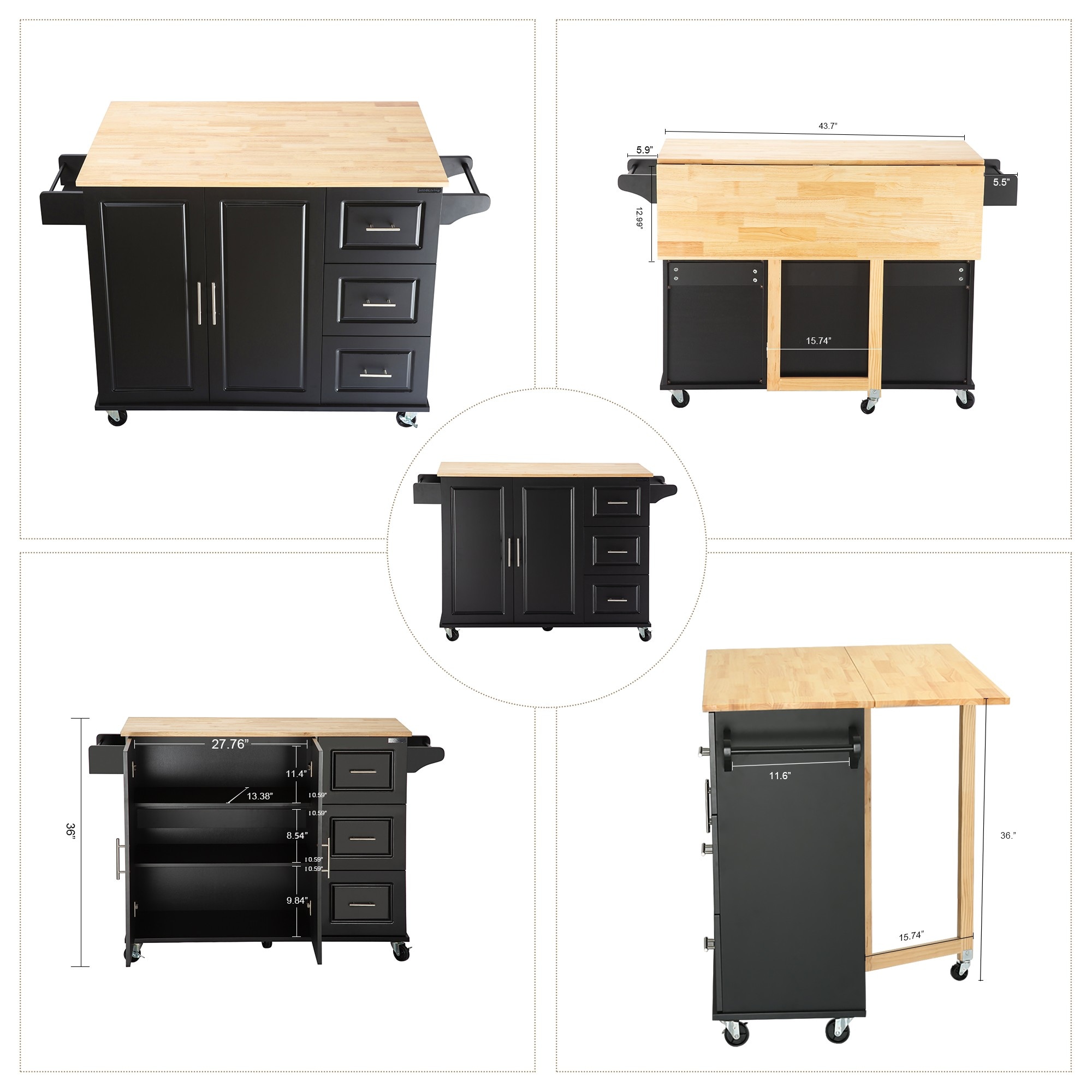 Miki Shinly White Mdf Base with Mdf Top Rolling Kitchen Island (17-in x 53.93-in x 36.22-in)