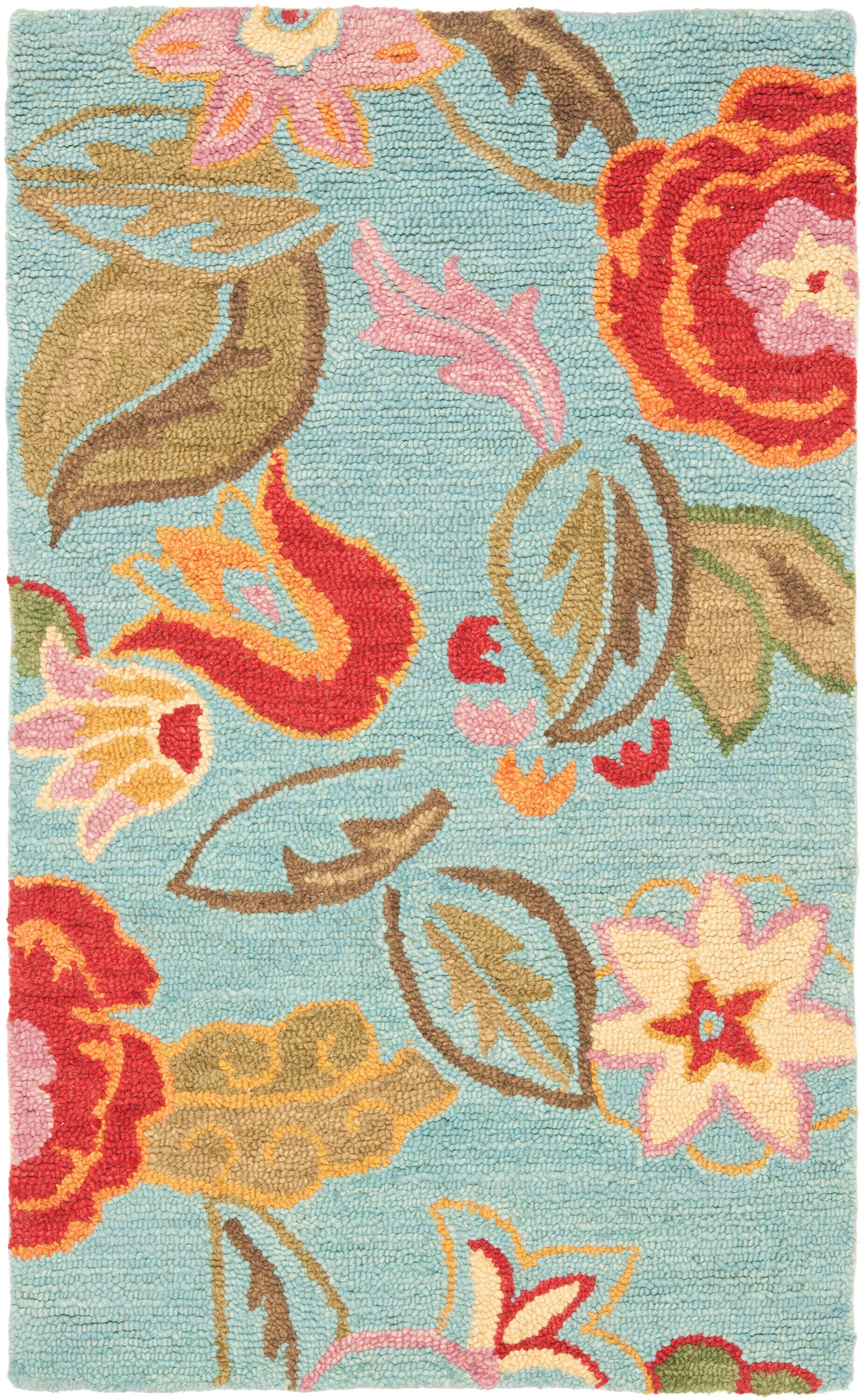 Blossom Blue Floral Hand-Tufted Wool Area Rug, 3' x 5'