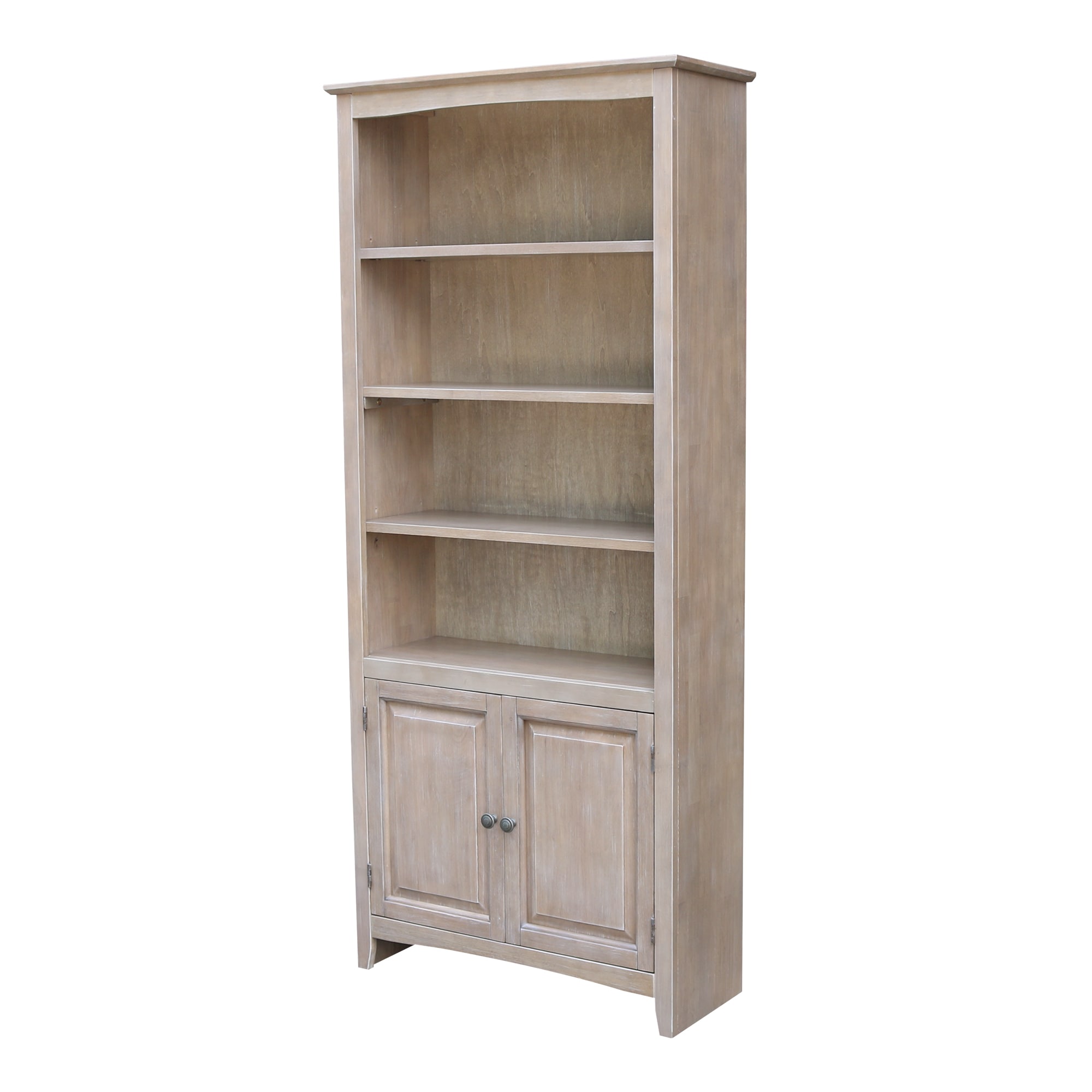 International Concepts K09-SH-3227A-SH-322D Washed Gray Taupe Wood 6 -Shelf Bookcase with Doors ( 32-in W x 72-in H x 12-in D ) Stained