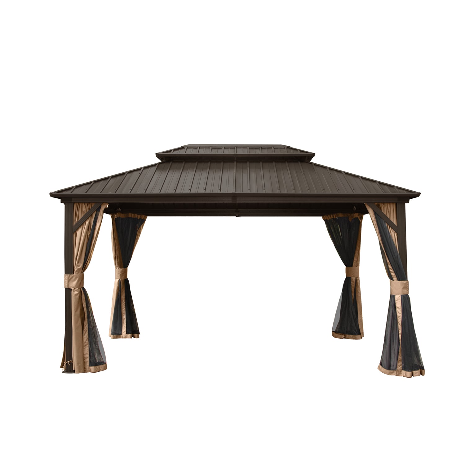 Mondawe MD-CPL00024 10-ft x 12-ft Brown Rectangle Gazebo with Hardtop Steel Roof (Screen Included)
