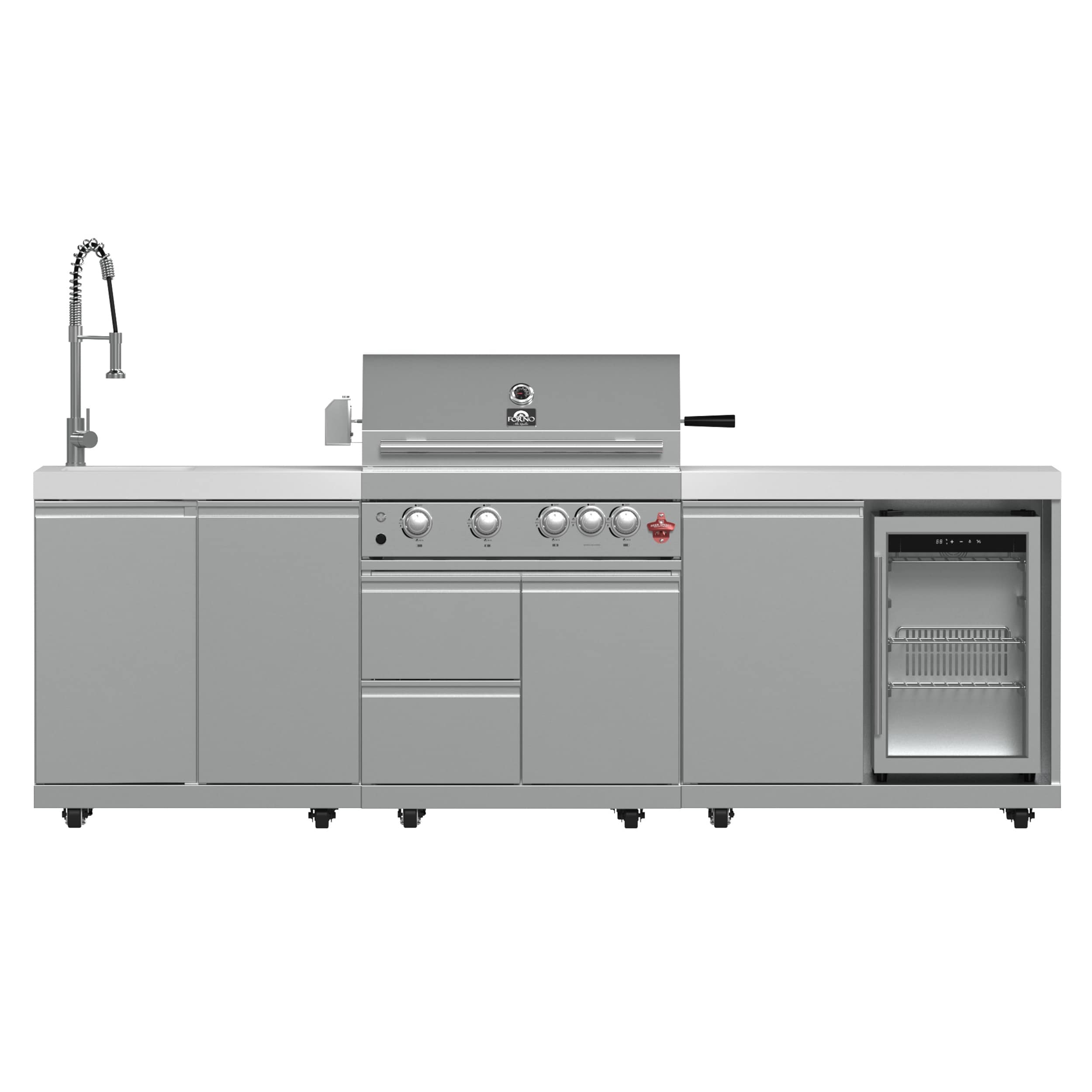 FORNO Bulnes 3 -Piece 102.5-in W x 25-in D x 53.58-in H Modular Outdoor Kitchen Gas grill 3 Burners #FODKT2506WHT
