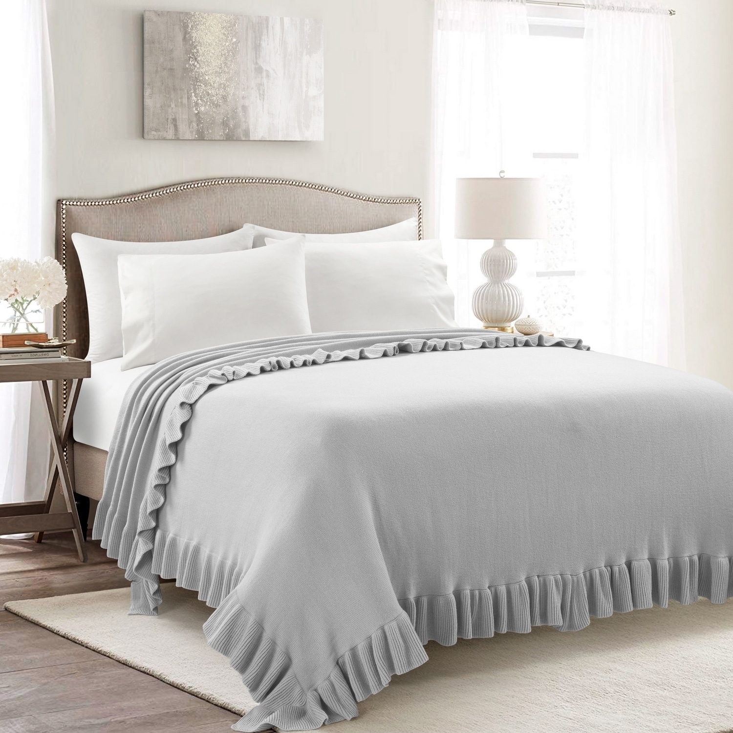 Lush Decor 21T010961 Light Gray Solid Full/Queen Quilt Microfiber