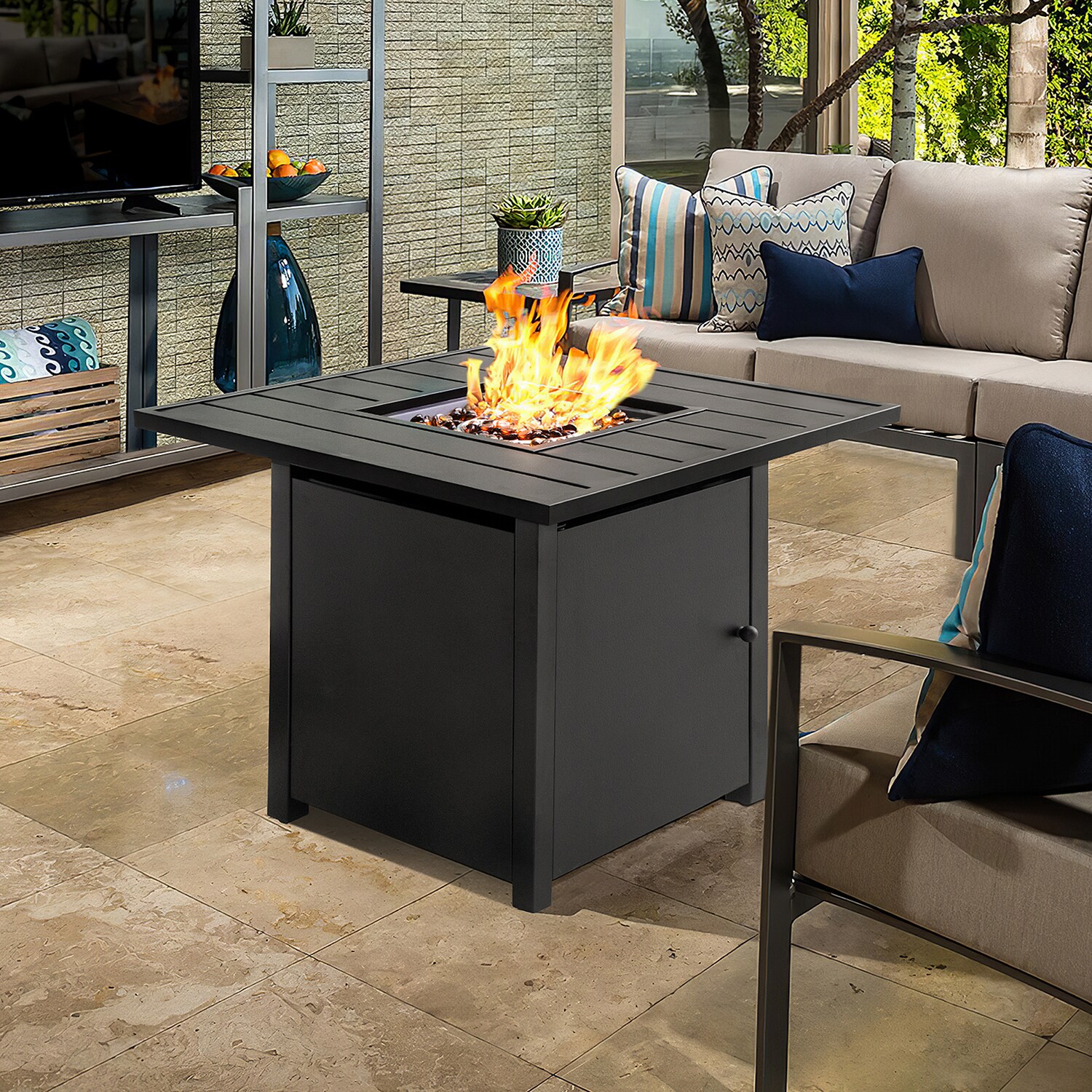 GZMR Fire Pits Table 28-in W 50000-BTU Brown Portable Tabletop ...