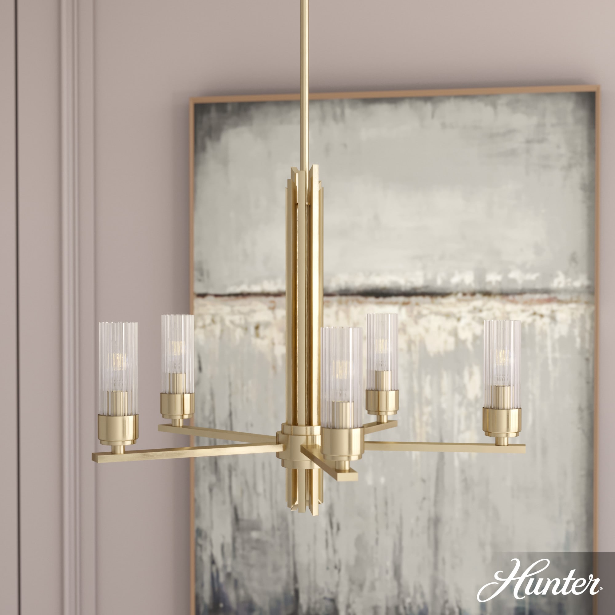 Hunter Gatz 3-Light Satin Gold Modern/Contemporary Led Chandelier