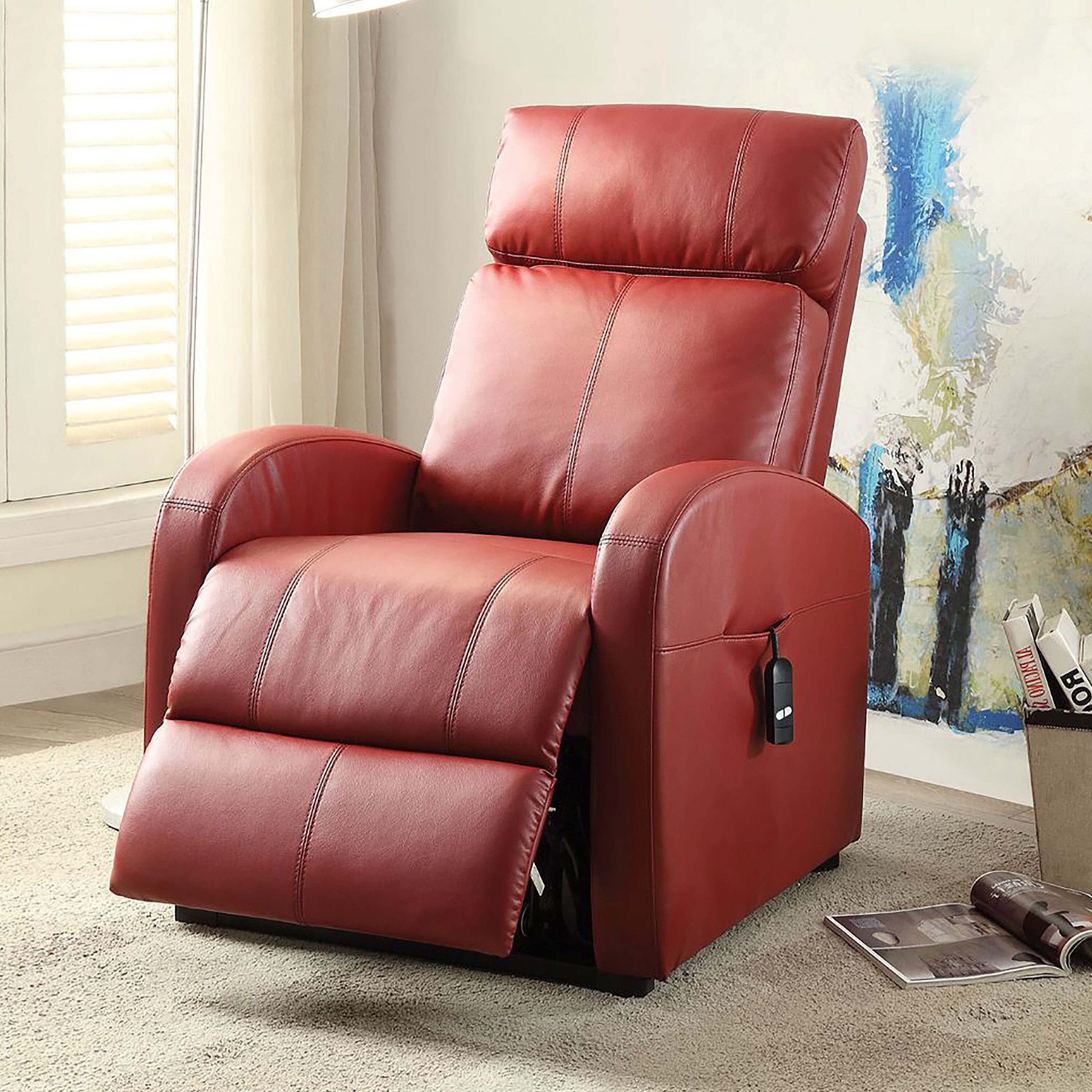Venetian Worldwide Red Bonded Leather Upholstered Powered Reclining ...