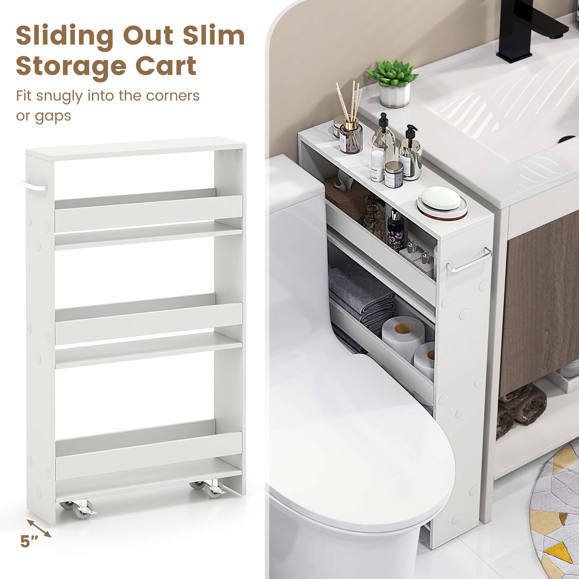 Costway White Metal Base with Wood Metal Top Rolling Kitchen Cart (7-in x 19-in x 32-in)