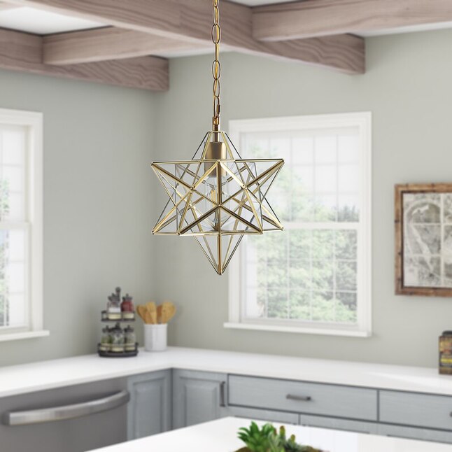 Choseal 12 in. 1-Light Modern Gold Geometric Moravian Star Pendant Light Creative Design Hanging Light with Seeded Glass Shade | D-102