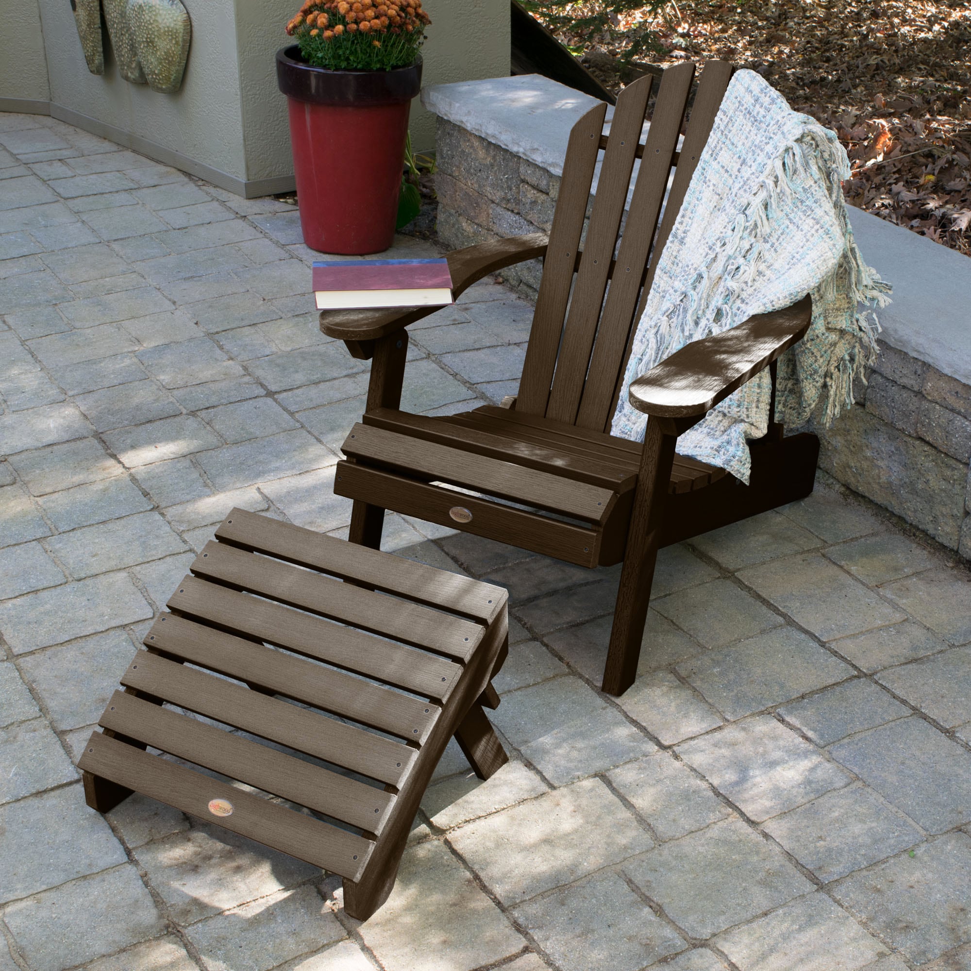 highwood AD-KITCHL1-ACE Adirondack Weathered Acorn Poly-lumber Frame Stationary Adirondack Chair with Slat Seat
