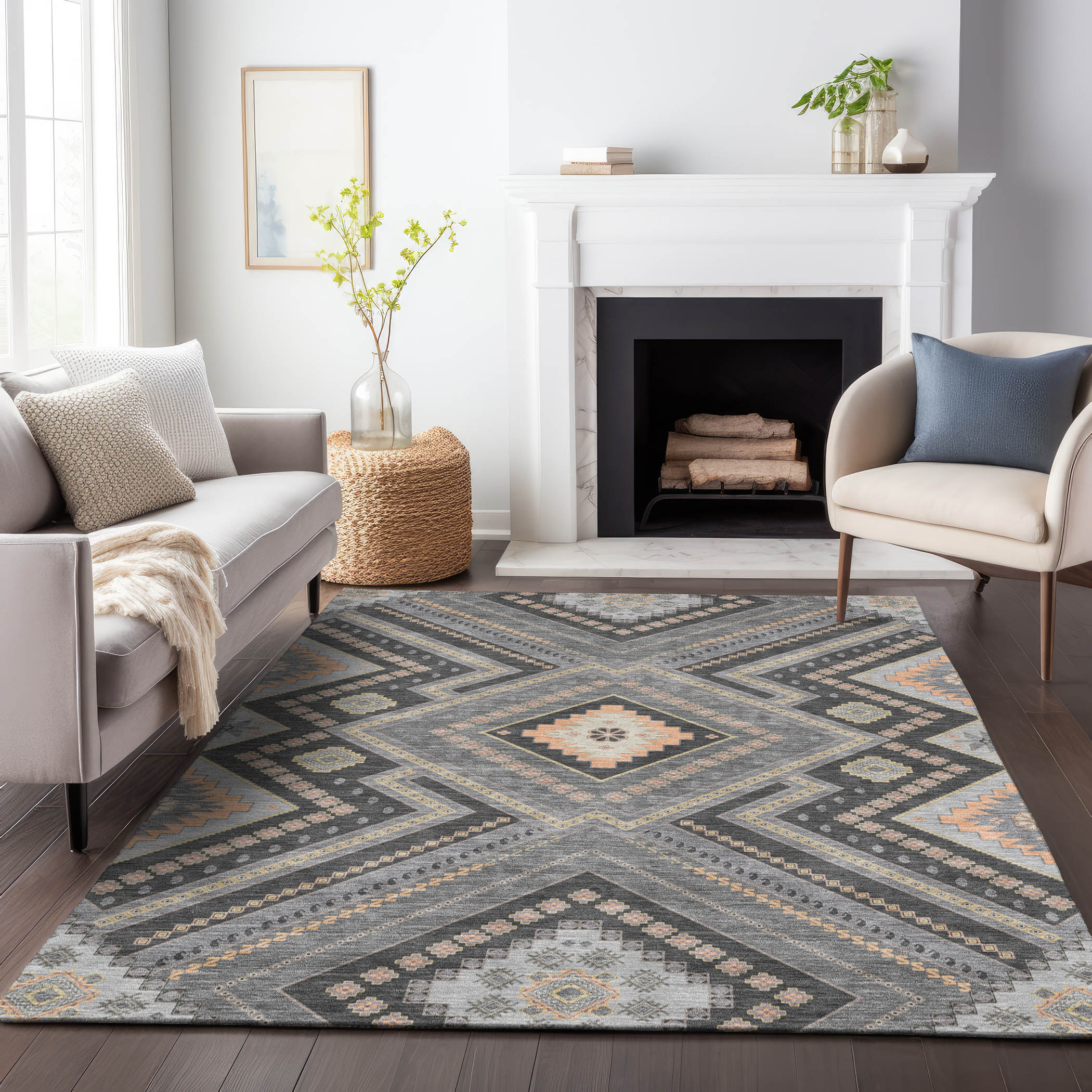 Addison Rugs ACN1010GY10X14 Chantille ACN1010GY 10 x 14 (ft) Polyester Gray Rectangular Indoor/Outdoor Geometric Machine washable Area rug