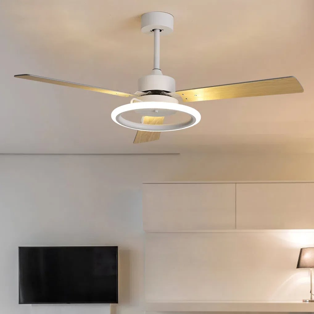 Oukaning JZUCOD2ANSHCX 52-in Color-Changing Integrated LED 3 in 1 Morden 6-Speed Reversible Light Adjustable with Wood Blades Chandelier Ceiling Fan With Light - Remote Included ( 3 -Blade )