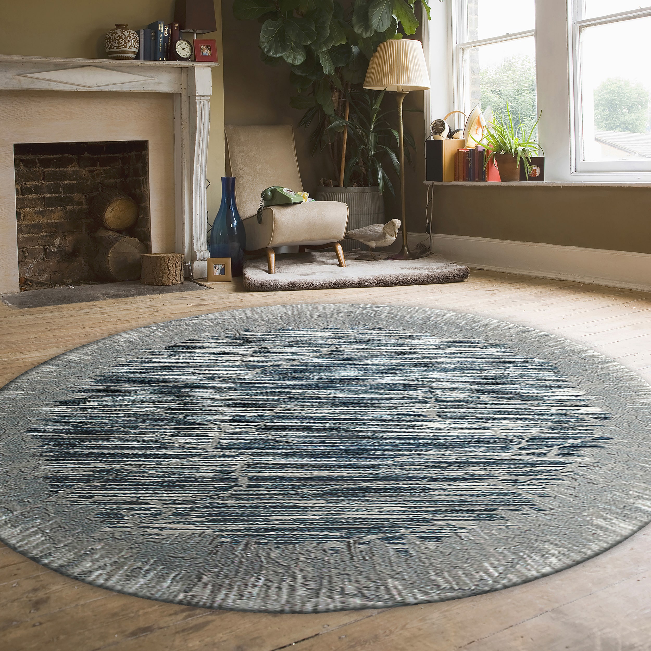Radici USA 1229/1026/BLUE Davide 8 x 8 (ft) Loomed Polypropylene Blue Round Indoor Abstract Mid-Century Modern Area rug