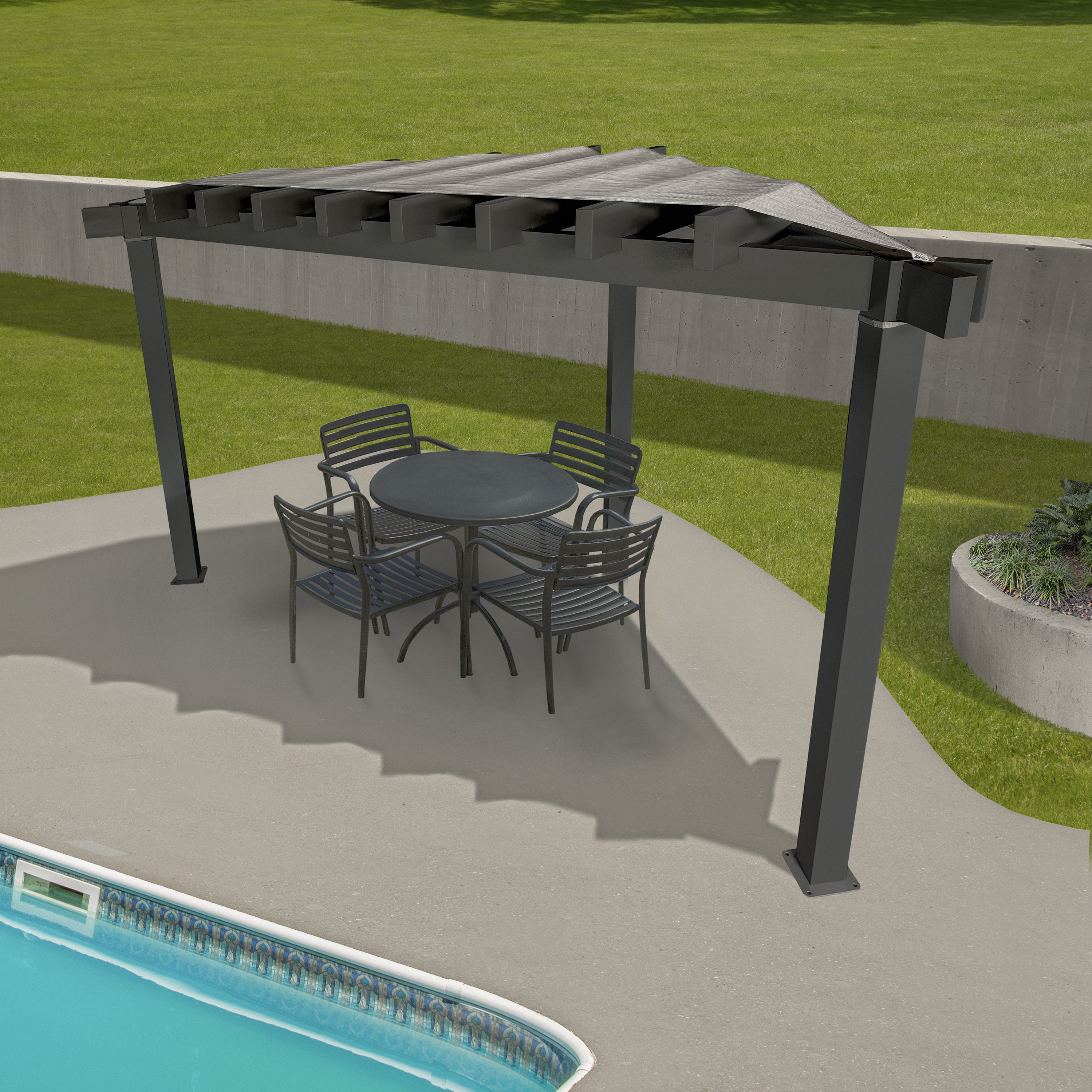 Sojag Lima 10-ft W x 10-ft L x 10-ft H Grey Metal Attached Pergola with ...