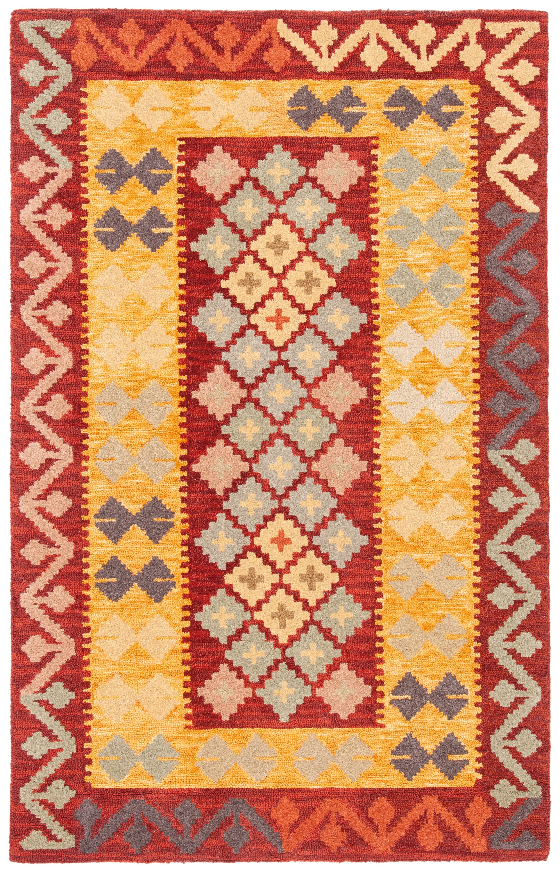 Safavieh APN403Q-5 Aspen Shaked 5 x 8 (ft) Tufted Wool Red/Gold Rectangular Indoor Abstract Bohemian/Eclectic Area rug