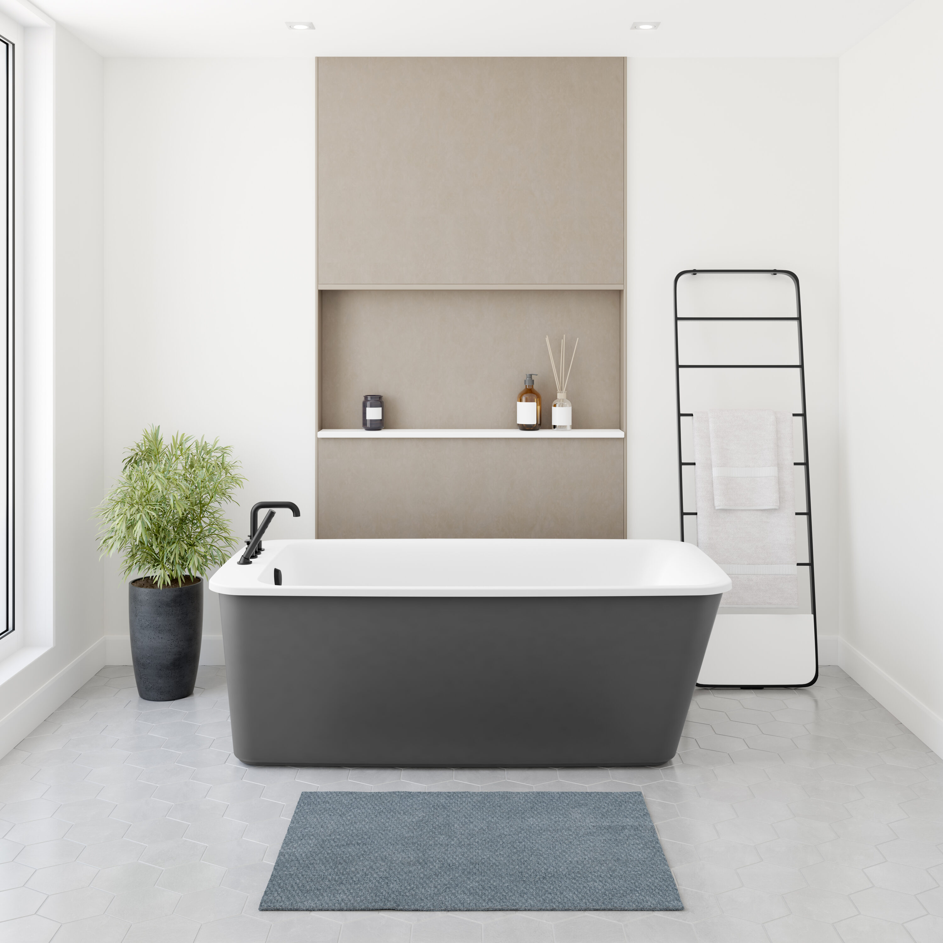 MAAX 105798-000-001-107 Lounge 34-in x 64-in Thunder Gray Acrylic Rectangular Freestanding Soaking bathtub ( Reversible Drain )