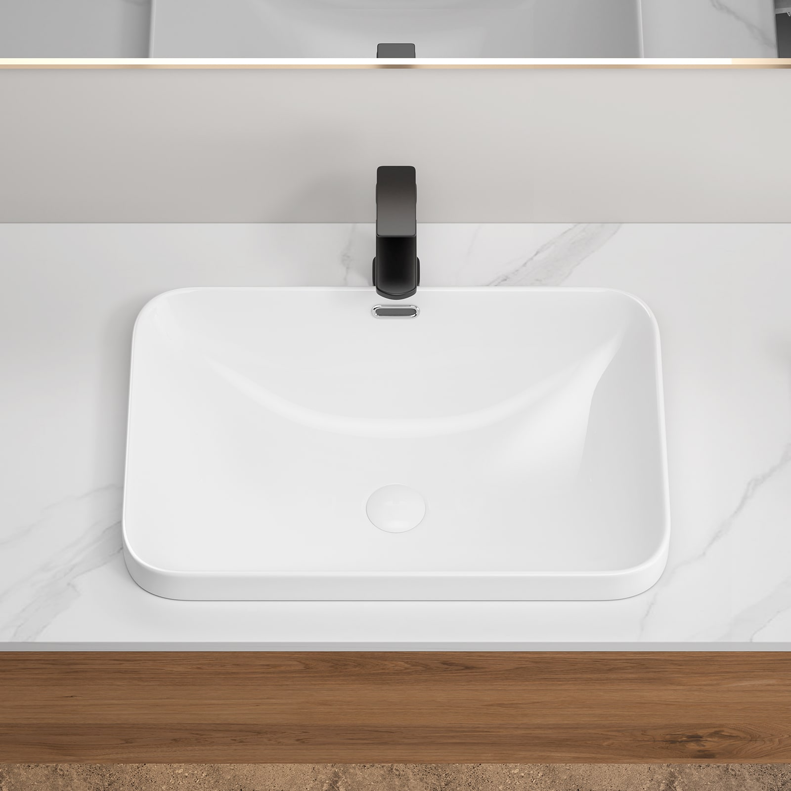 Vanityfus 22.05 x 15.36 x 6.7 inch Ceramic Undermount Bathroom Sink White Porcelain Vessel Basin
