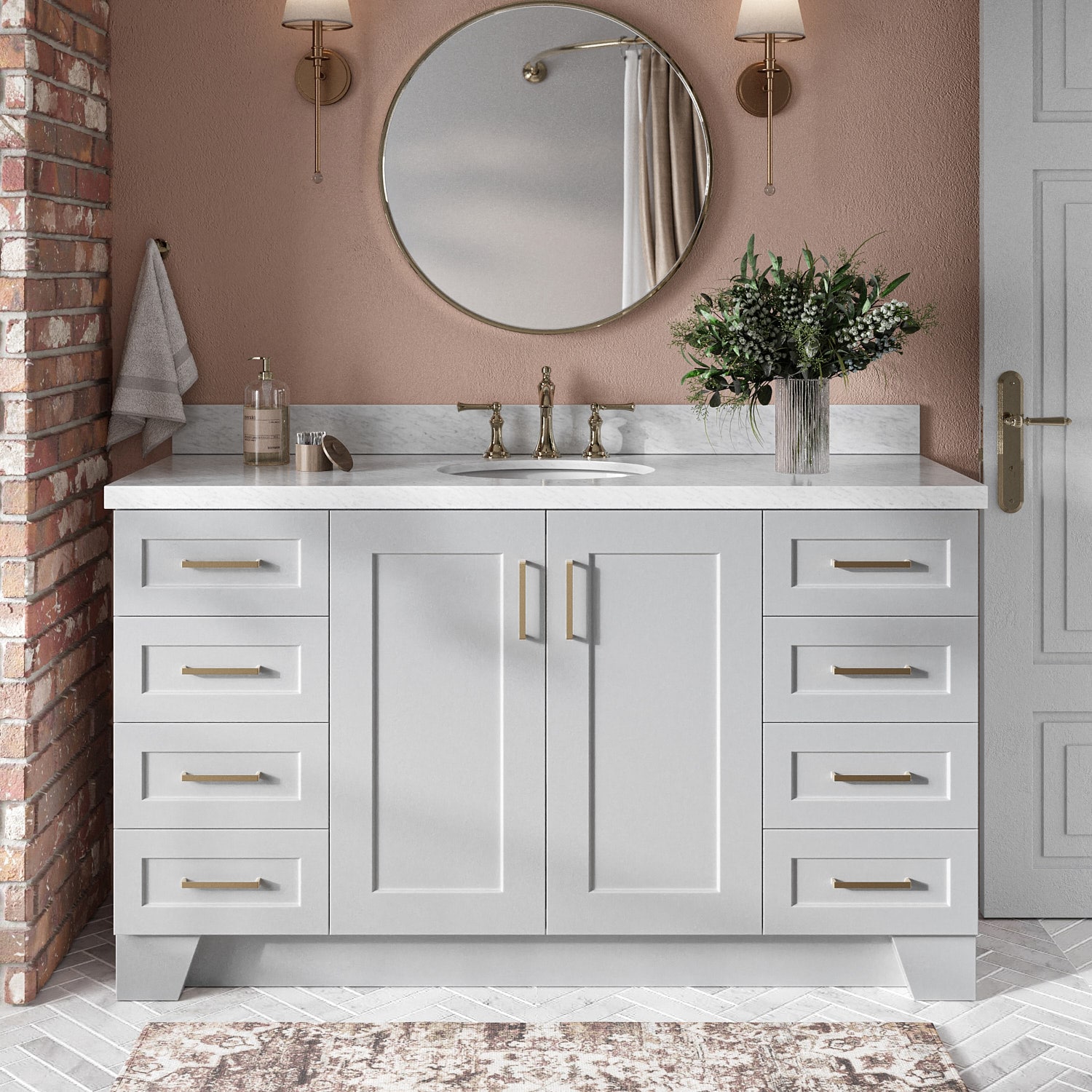 ARIEL Q061SCWOVOGRY Taylor 61-in Gray Undermount Single Sink Bathroom Vanity with Carrara White Marble Marble Top