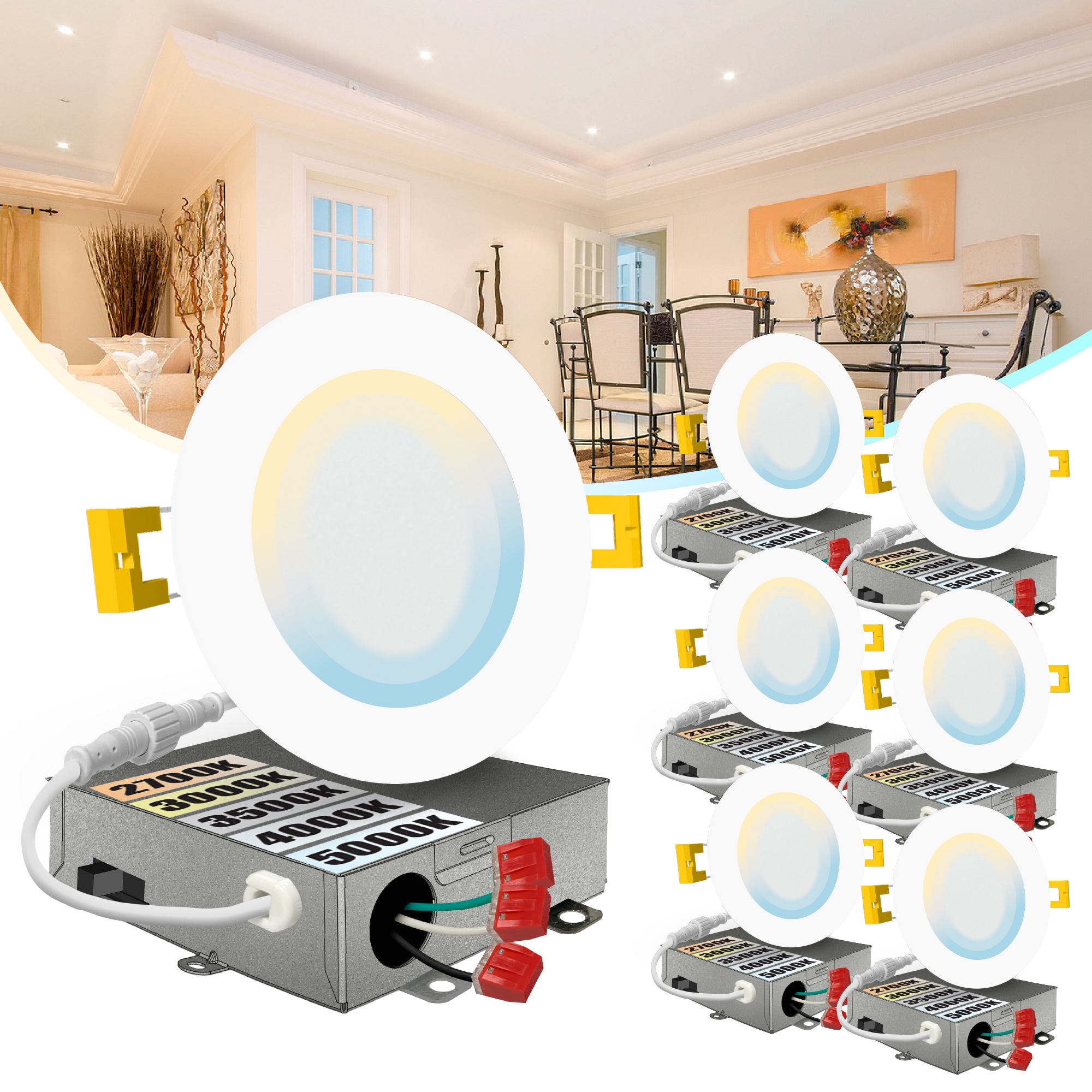 White Aluminum 4'' LED Recessed Lighting Kit, 6-Pack