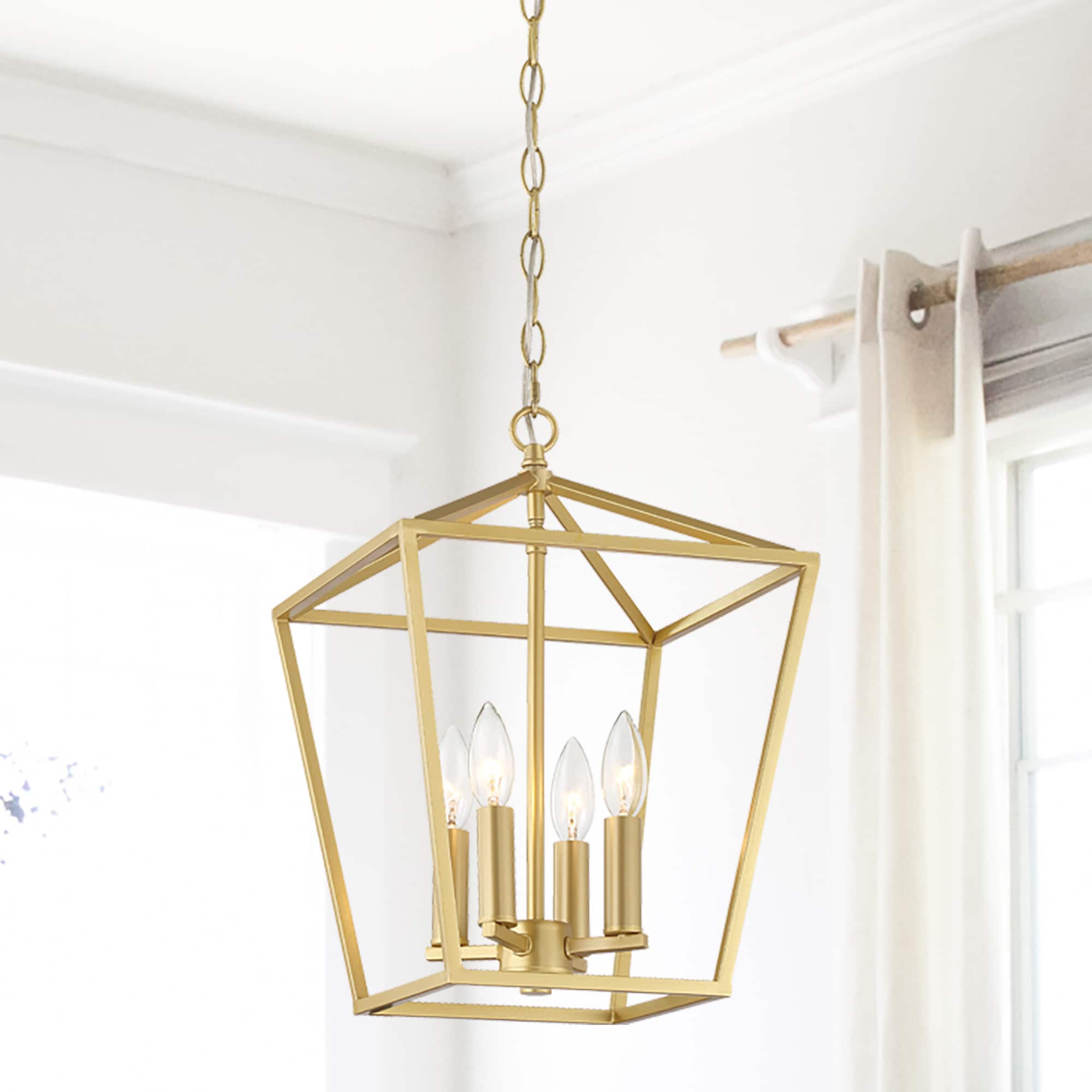 ACROMA 10524BG Arlington 4 -Light Satin Gold Farmhouse Bare bulb For Use in Bedrooms, Dining Rooms, Foyers, Kitchens, Living Rooms Chandelier