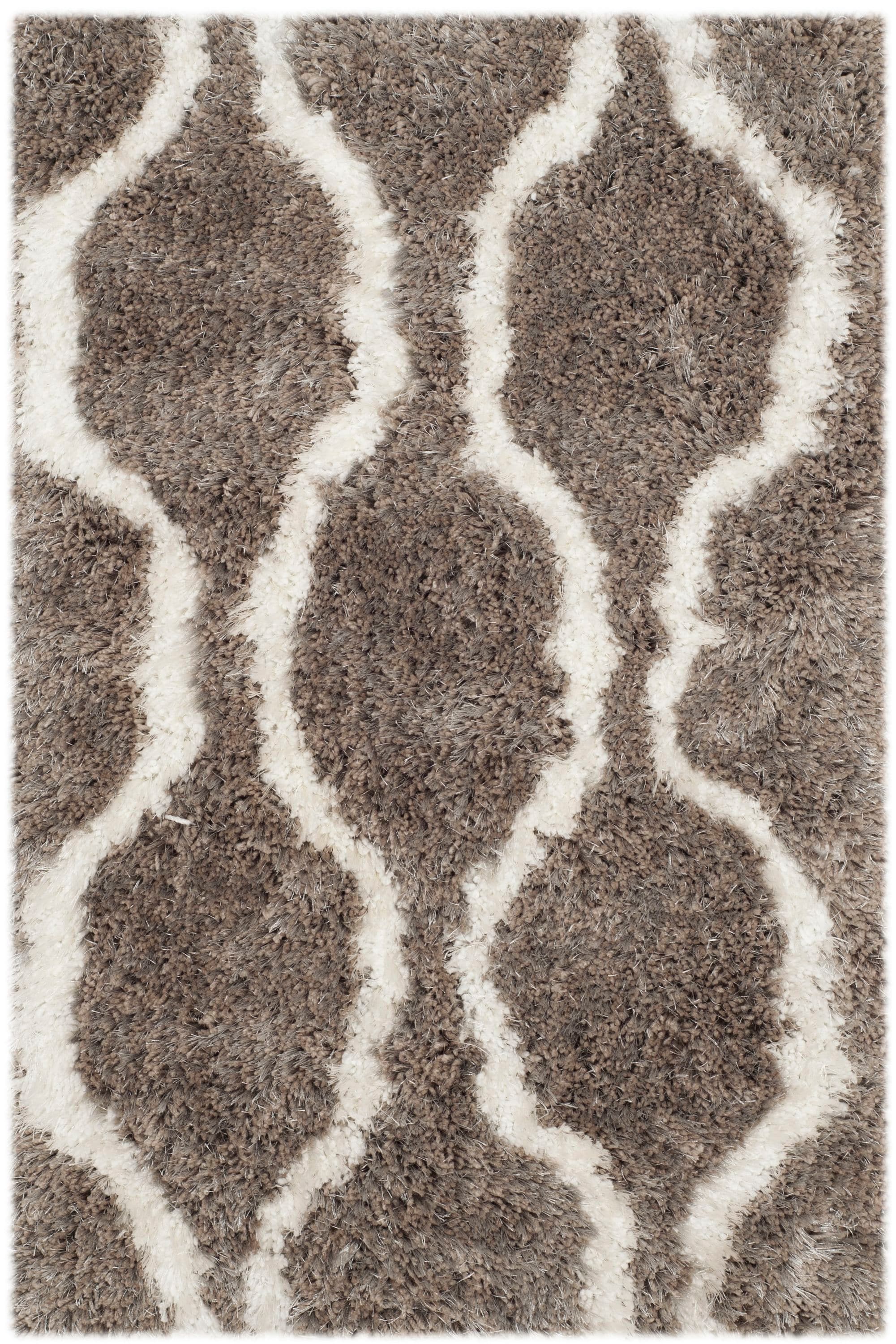 Safavieh BSG322B-2 Barcelona Cathryn Shag 2 x 3 (ft) Tufted Synthetic Silver/Ivory Rectangular Indoor Abstract Moroccan Throw rug