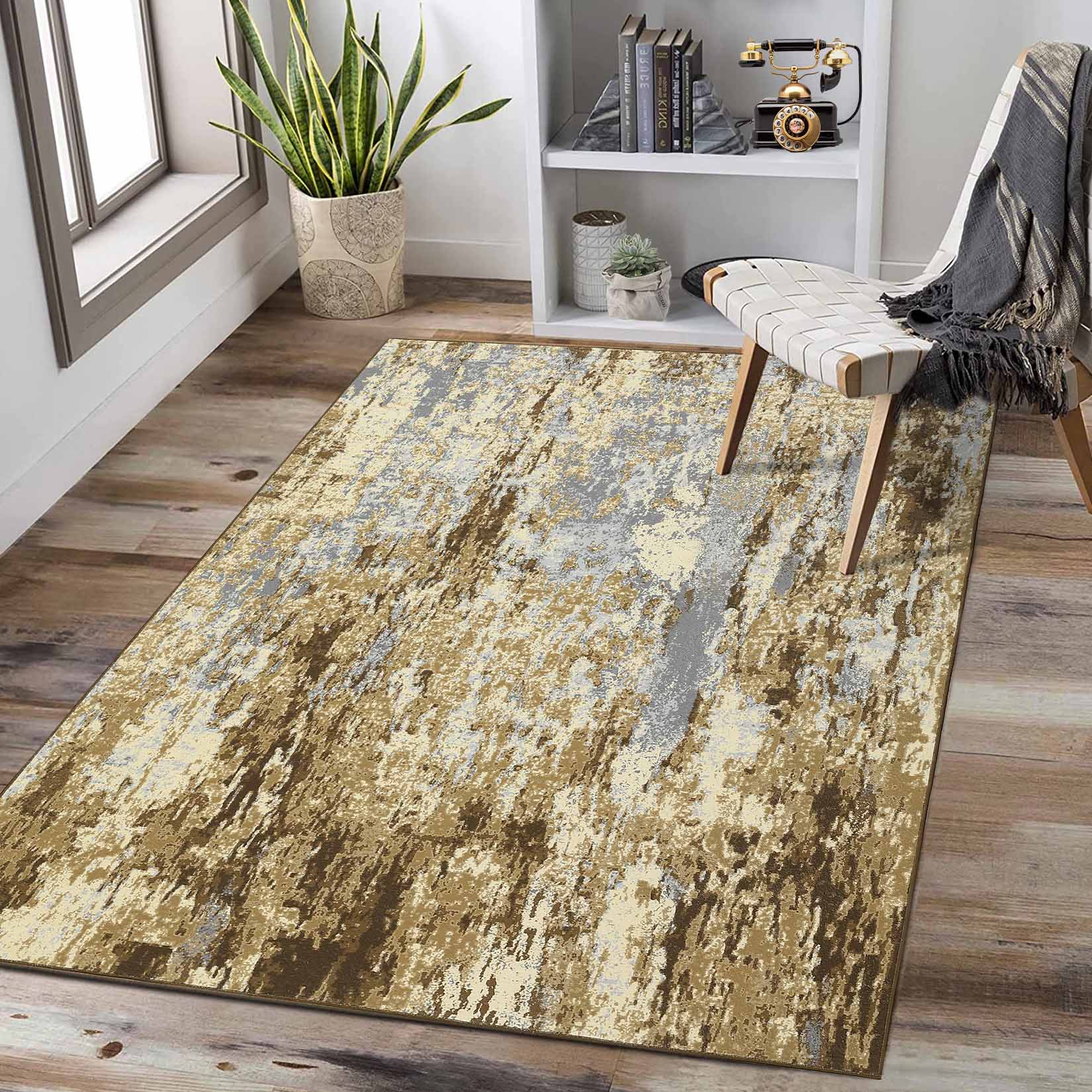 Garvee YXY-LO-PHO-12ZQWZV3 5 x 7 (ft) Loomed Polyester Khaki Rectangular Indoor Abstract Mid-Century Modern Machine washable Area rug