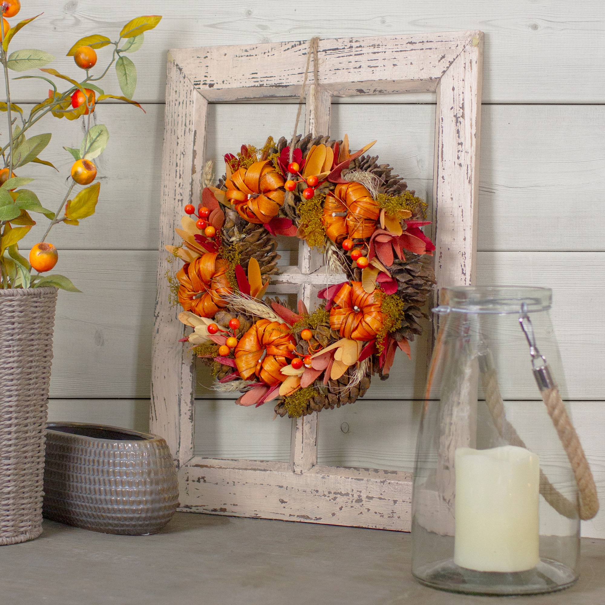 Northlight 13-in Artificial Fall Wreath with Pinecones, Berries