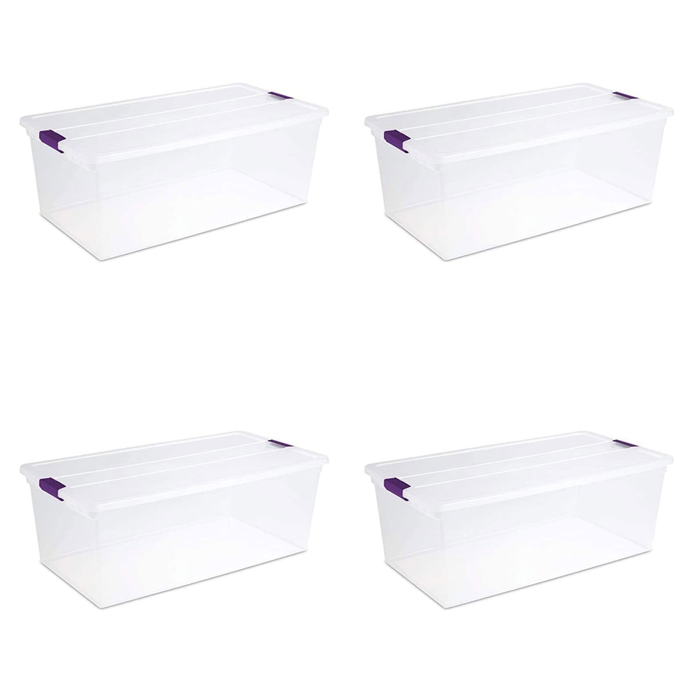 Sterilite 178104 4 -Pack Large 27.5 -Gallons ( 110 -Quarts ) Cear Stackable Tote with Latching Lid