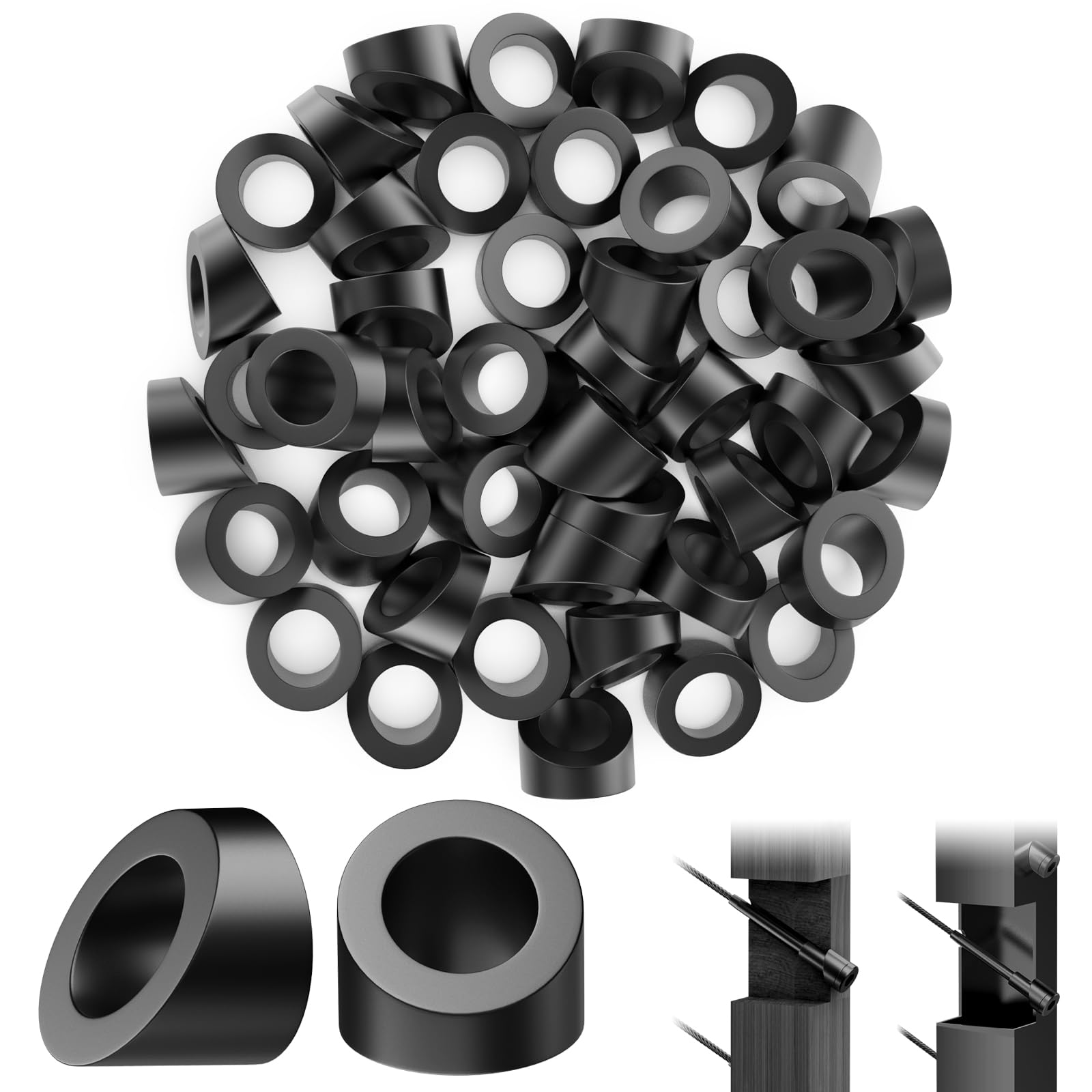 Misopily  Black 50 Pack Five Sixteenth Inch ID Angle Beveled Washer Thirty Degree for Stair Cable Railing Kit Wood Metal Post T316 Stainless Steel