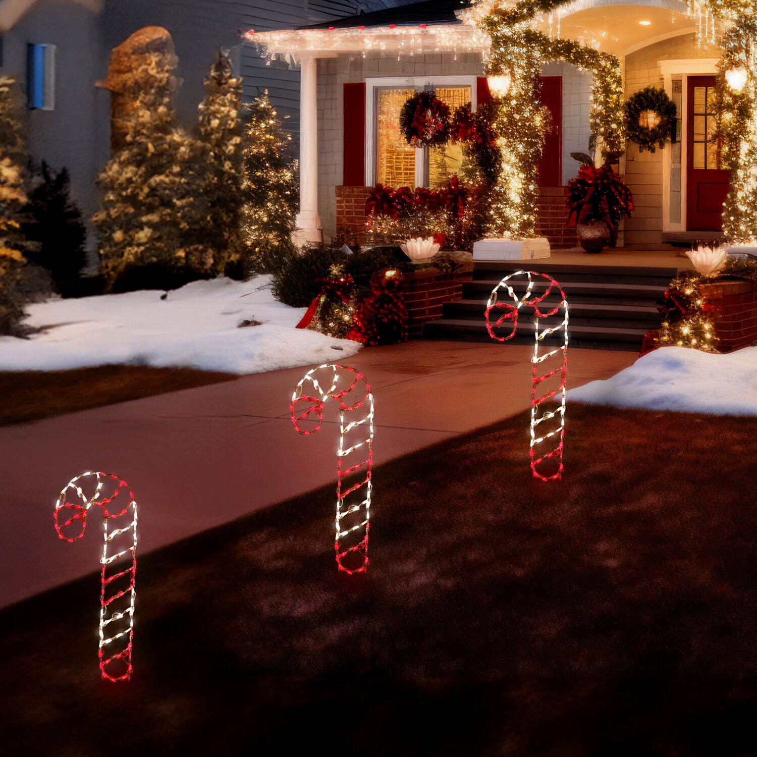 Giant Red and White LED Candy Cane Outdoor Light