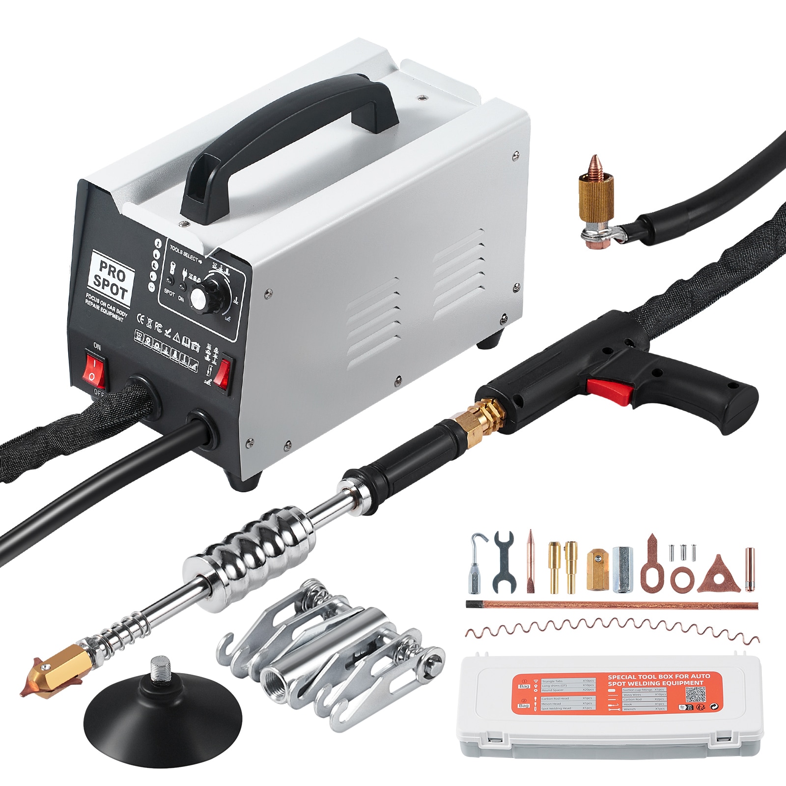 Mecale PRO Stud Welder Dent Repair Kit 1.8KW 110V Auto Body Spot Welding Dent Puller White