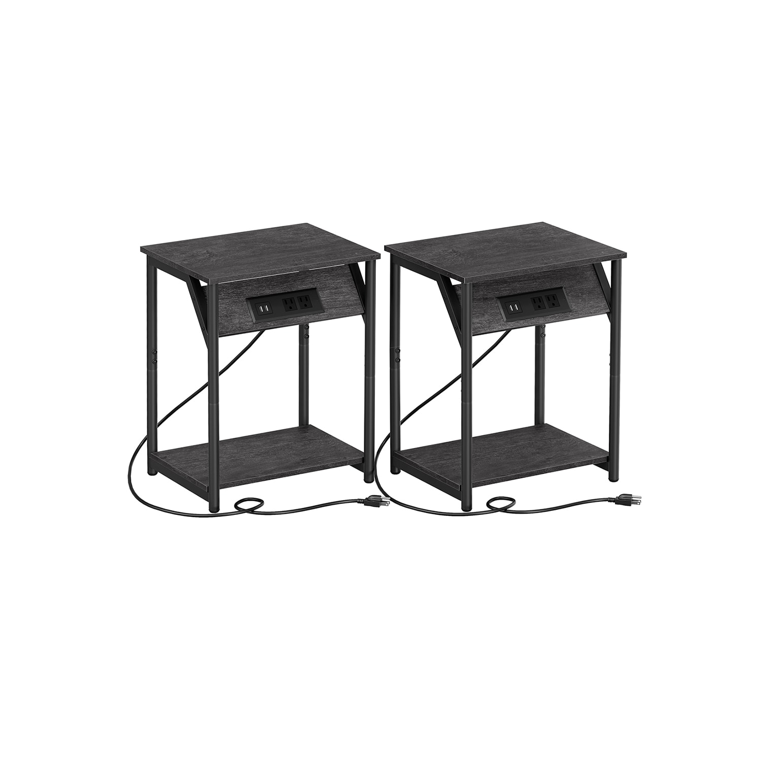 Slickblue D-SM-86B273TELU Set of 2 Compact Side Tables with Built-In Charging Station 2 AC Outlets 2 USB Ports 6.5 ft Cord Adjustable Feet Steel Frame Ideal for Small Spaces