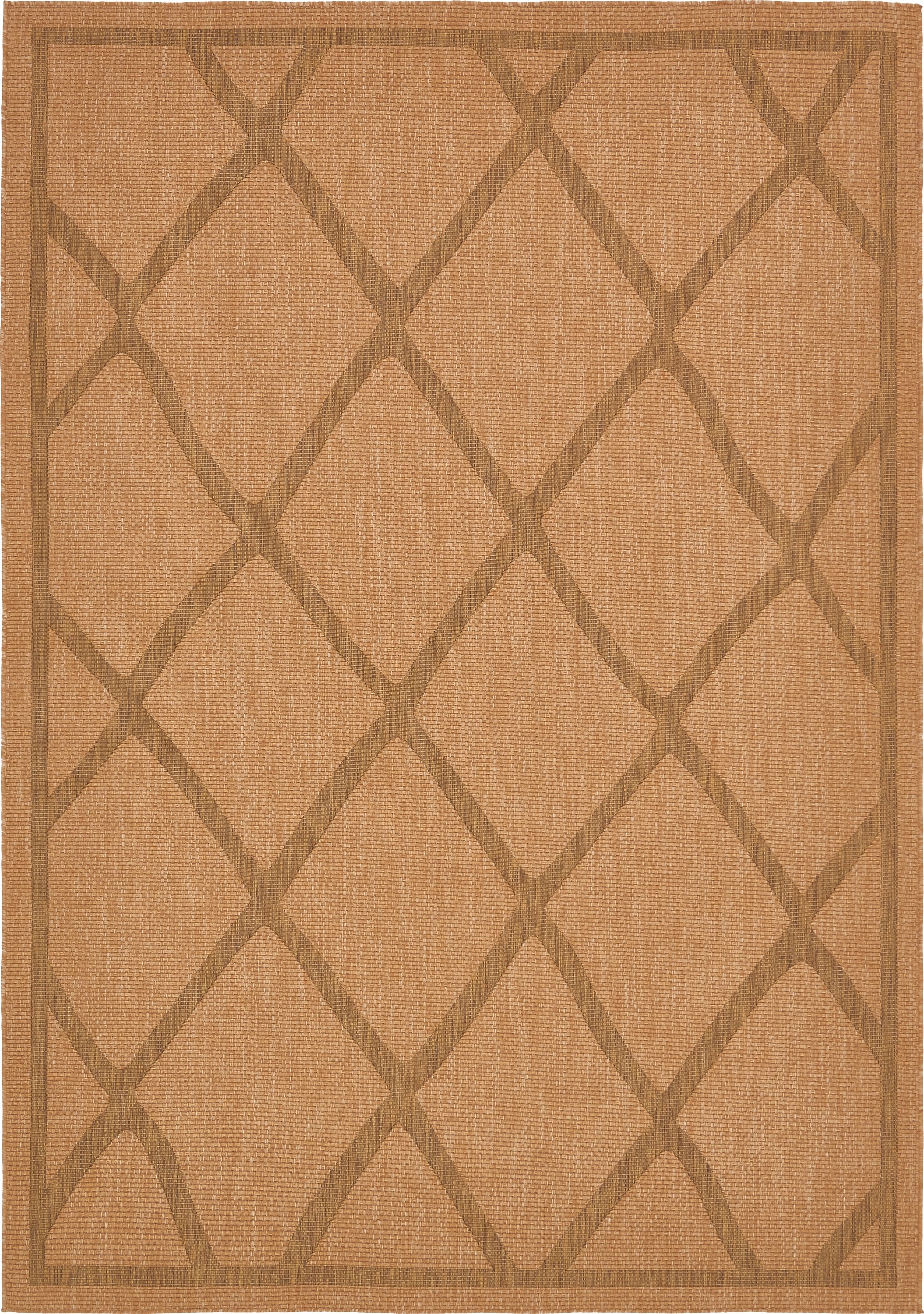 Unique Loom 3135638 Diamonds Outdoor 8 x 11 (ft) Loomed Polypropylene Light Brown/Brown Rectangular Indoor/Outdoor Geometric Mid-Century Modern Area rug