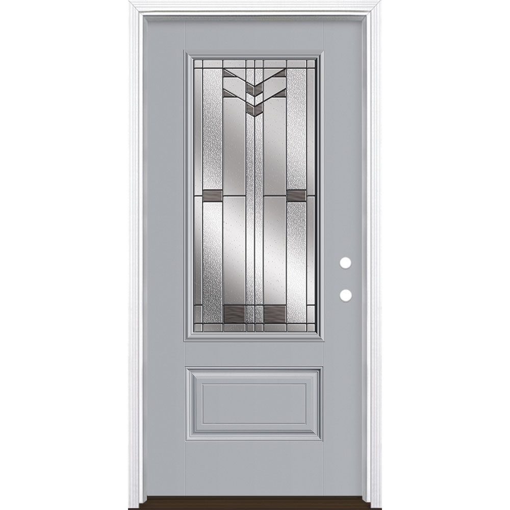 Masonite 3420343 Frontier 36-in x 80-in x 4-9/16-in Fiberglass 3/4 lite Left-hand inswing Infinity Gray Painted Prehung Front Door with Brickmould Insulating core