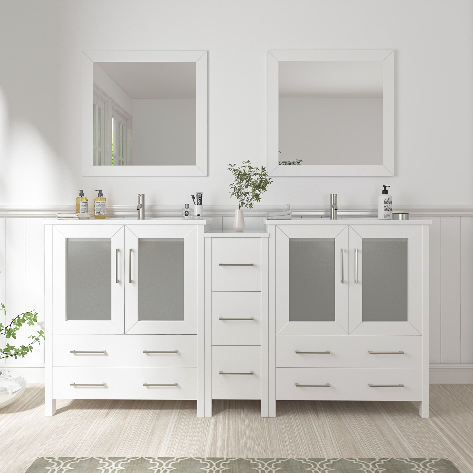 Vanity Art VA3024-60W Brescia 60-in White Undermount Double sink Bathroom Vanity with White Ceramic Top (Mirror Included)
