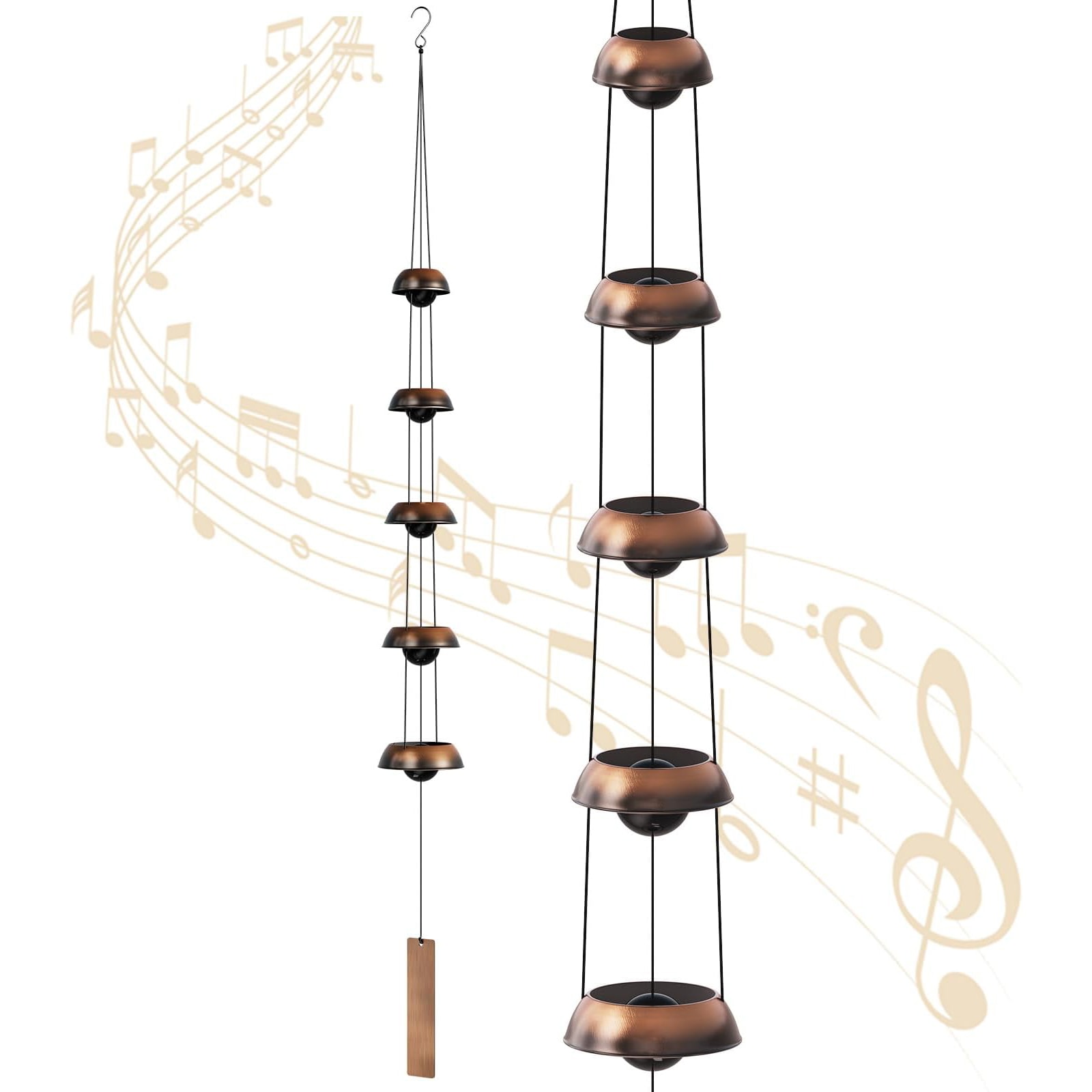 Misopily 36 Inch Copper Wind Chimes 5 Bell Temple Wind Bell Outdoor Memorial Feng Shui Garden Zen Decor 1 Piece Deep Tone for Home Yard