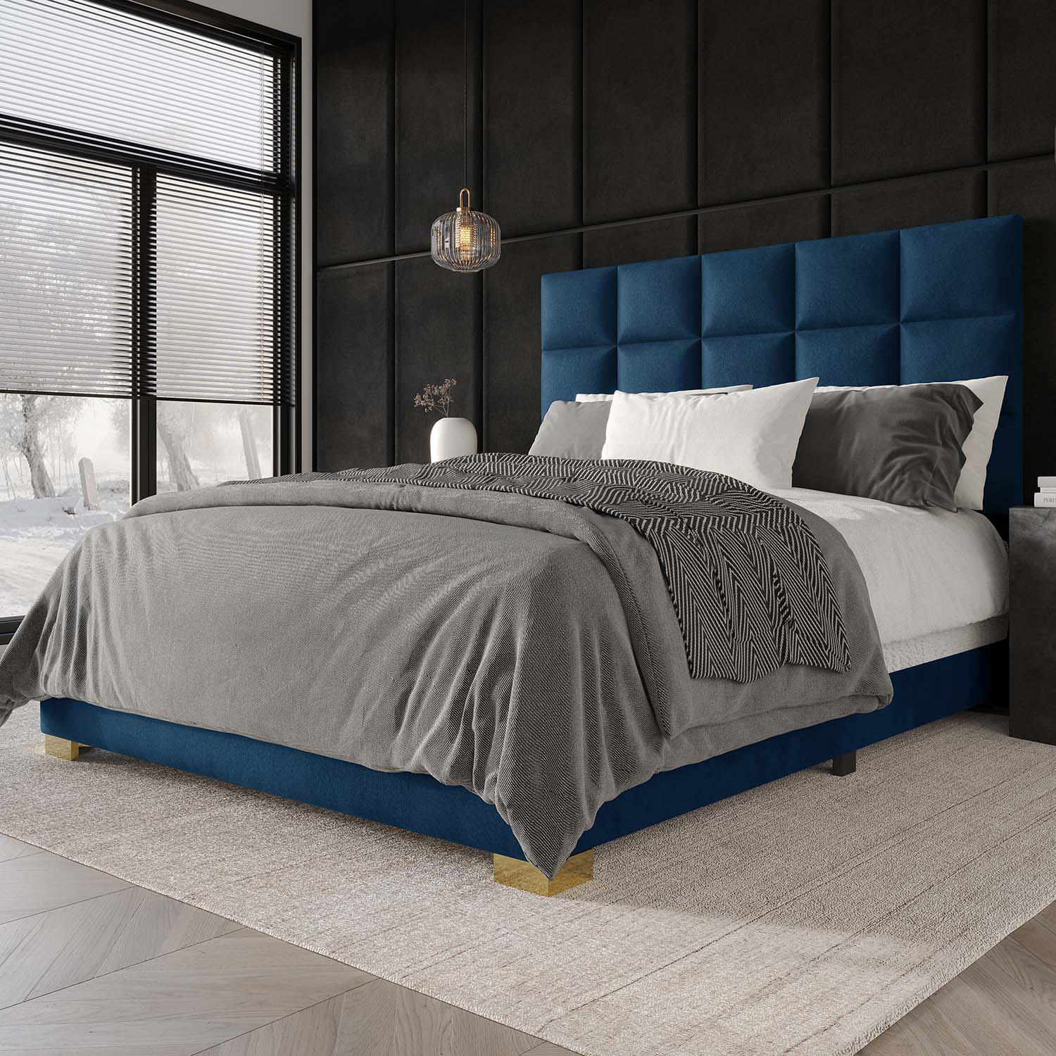 CasePiece C8539KUB-NBL-VV Navy Blue King Wood Upholstered Bed