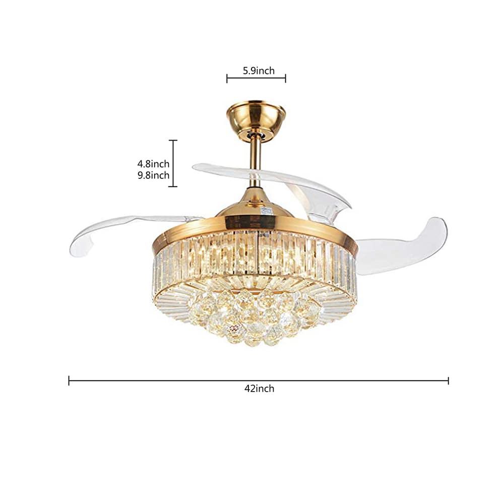 Oukaning 42-in Luxury Gold Crystal Balls Retractable Blade Color