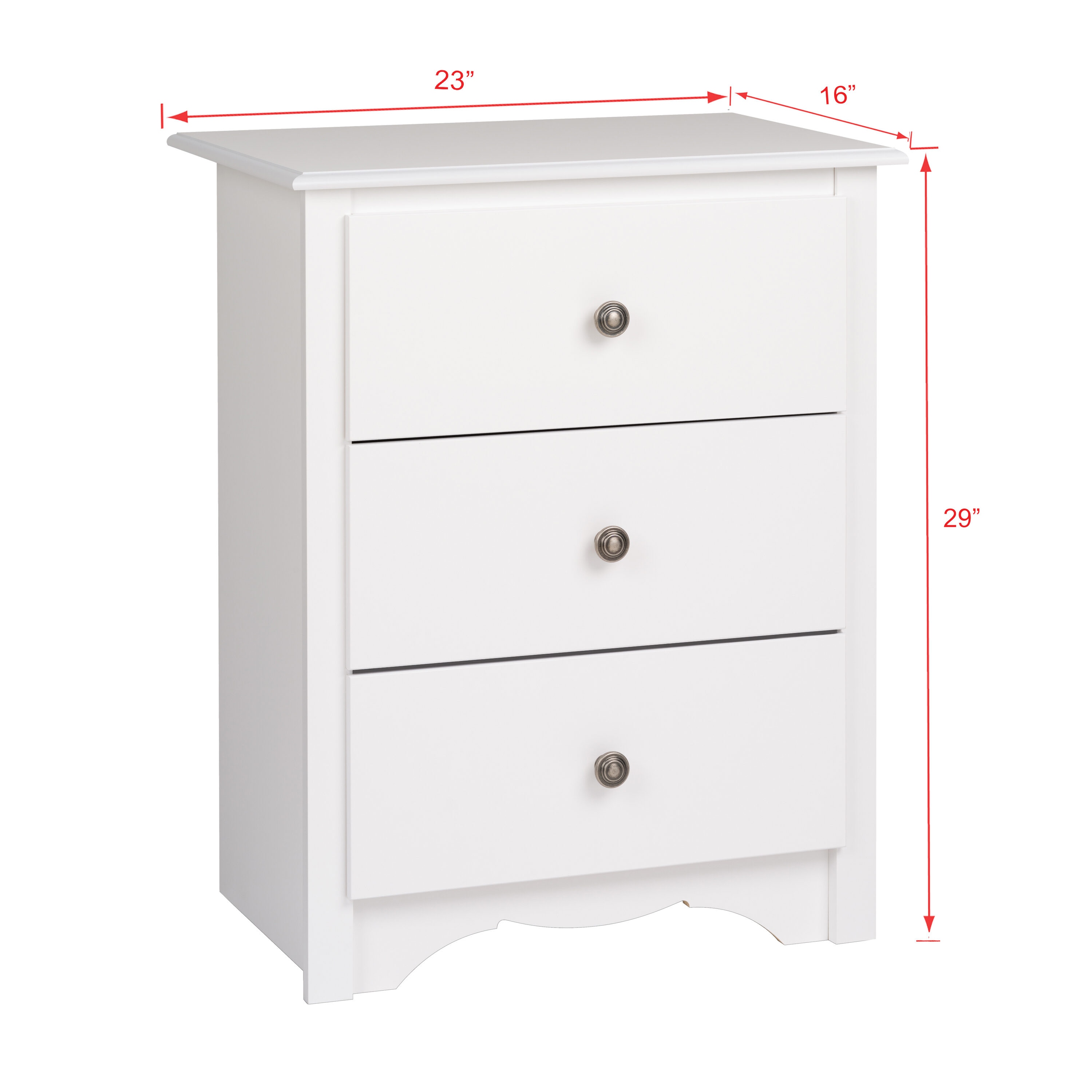 Prepac Monterey 3-Drawer White Nightstand with Curved Top Edges and ...